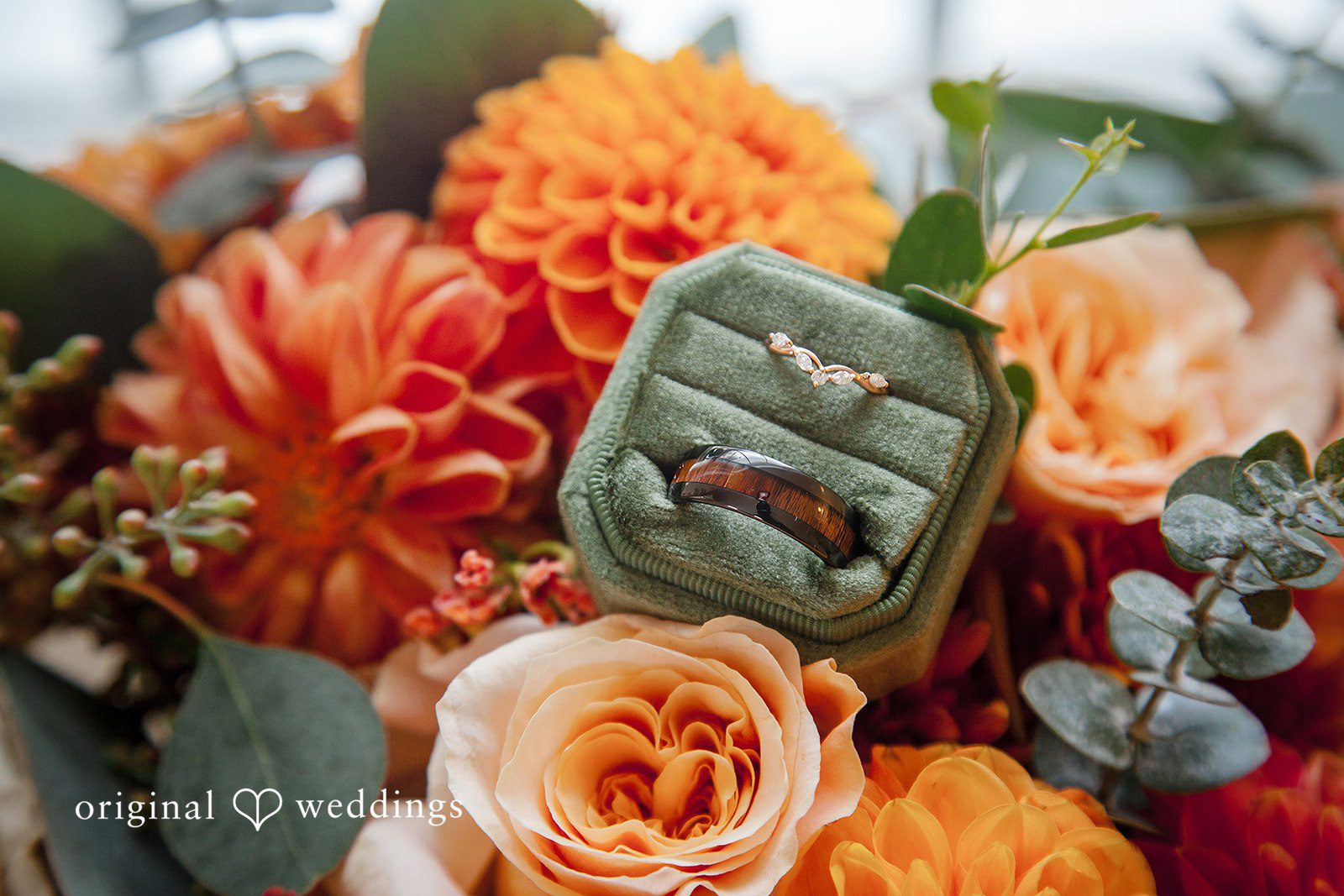 Evelyn + Blues Romantic ring detail inside floral arrangement at The Manor - OK