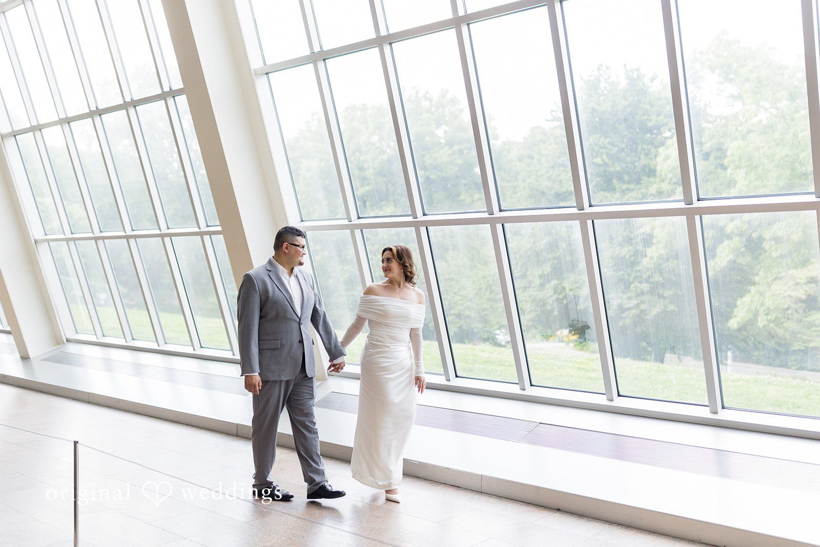 The couple looks beautiful walking together