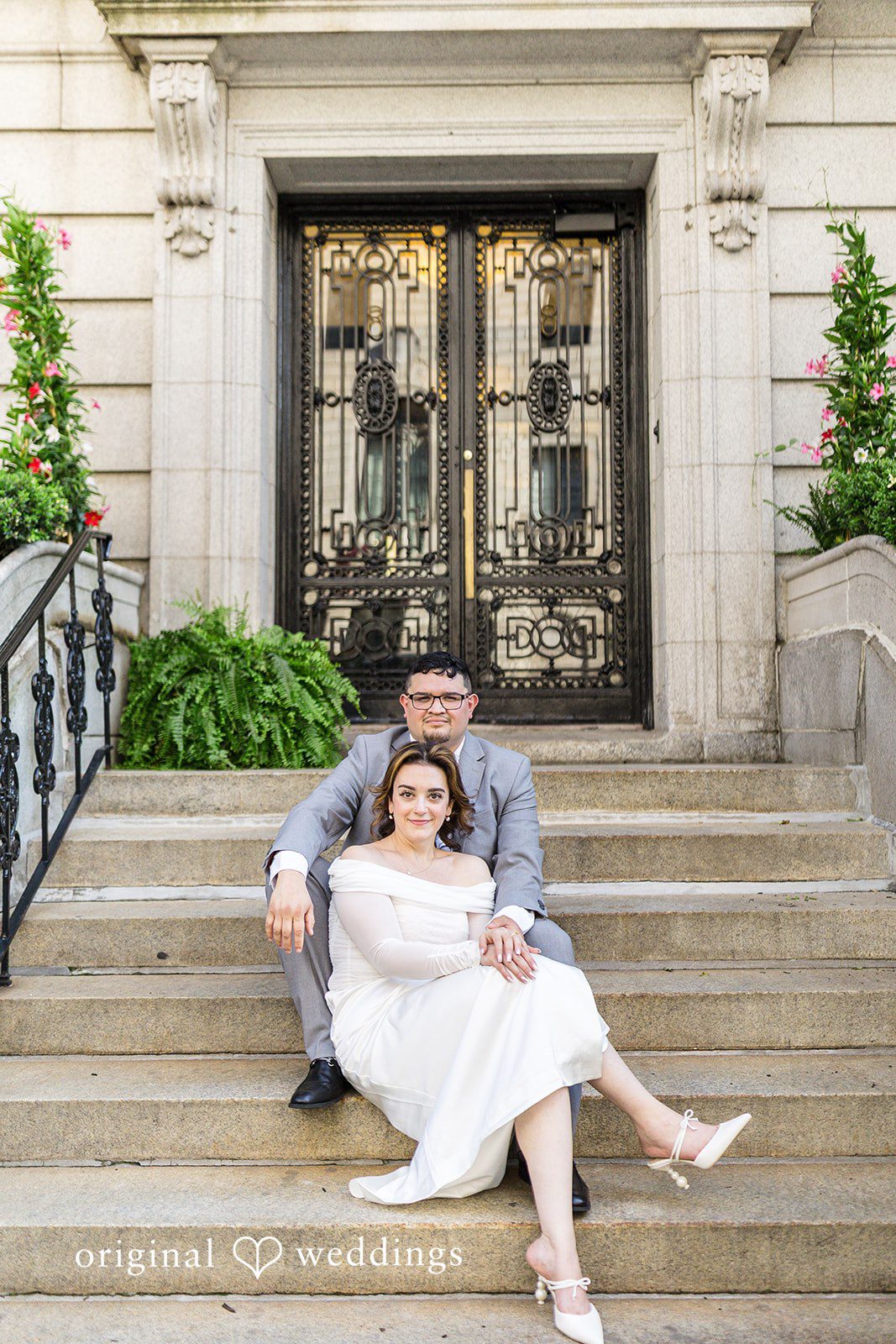 The couple is framed by the beauty of the venue