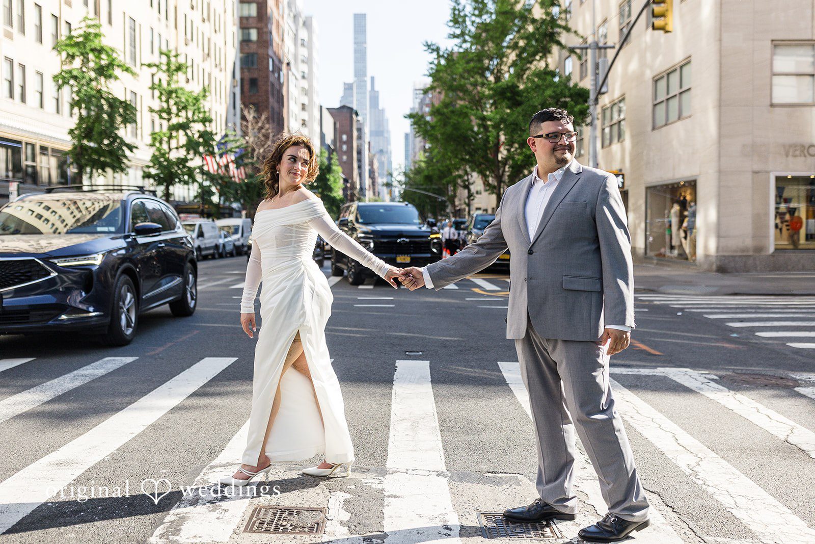 The couple takes a walk through the outdoor space