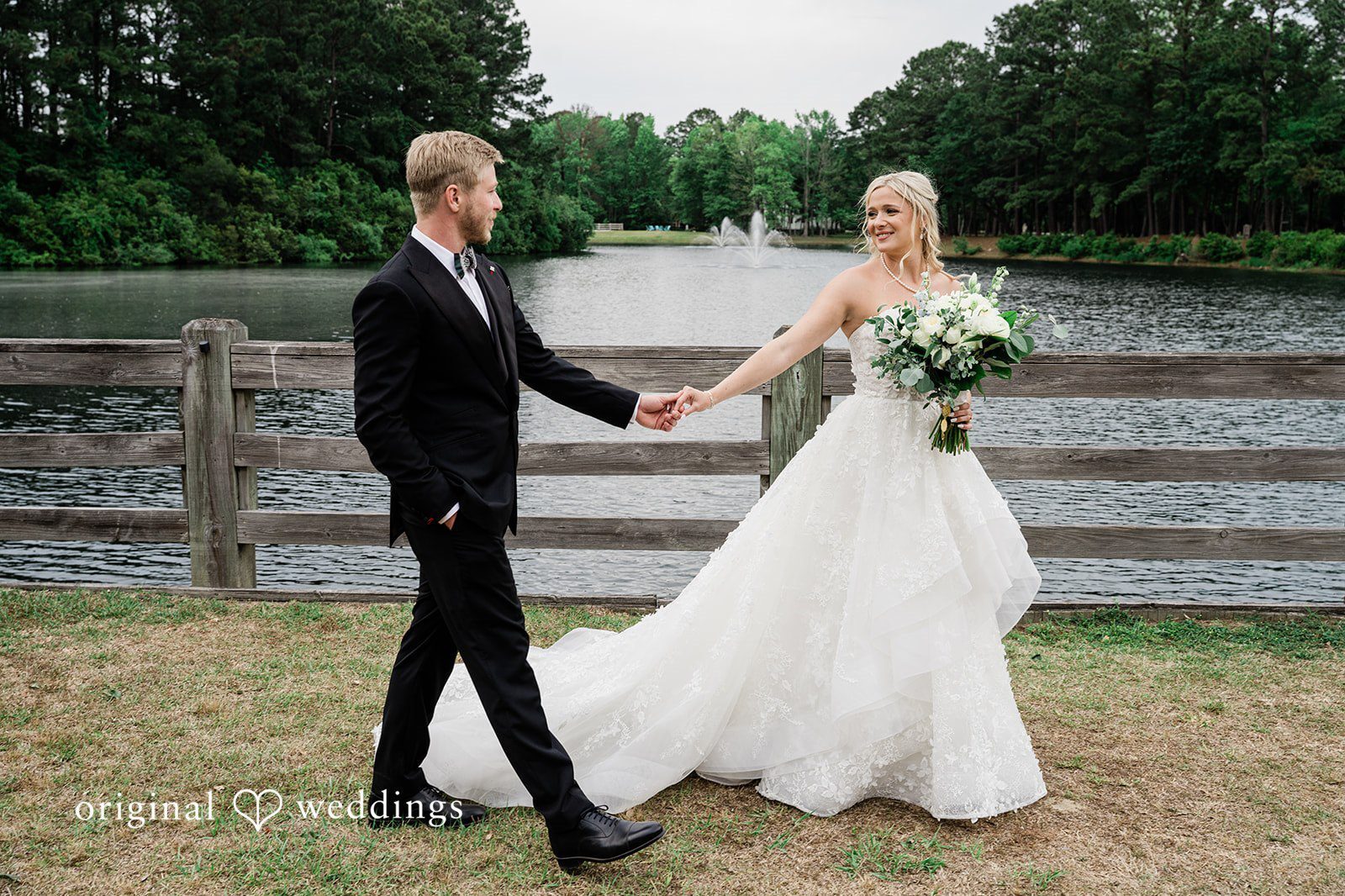 Original Weddings couple portrait captured by Charleston Wedding Photographers at The Pavilion at Pepper during a romantic lakeside wedding