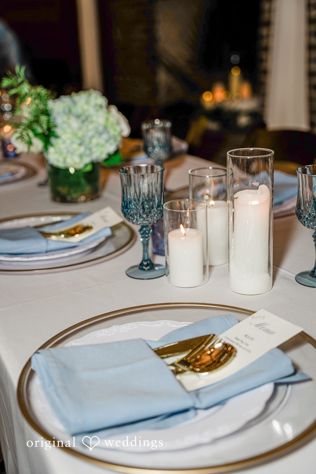 Madeline + John Reception place setting with decorative wedding details