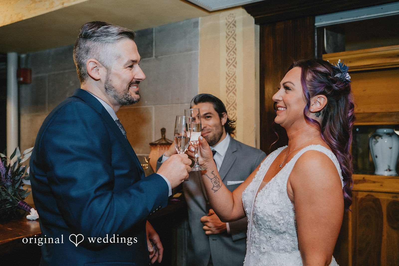 The couple makes a toast
