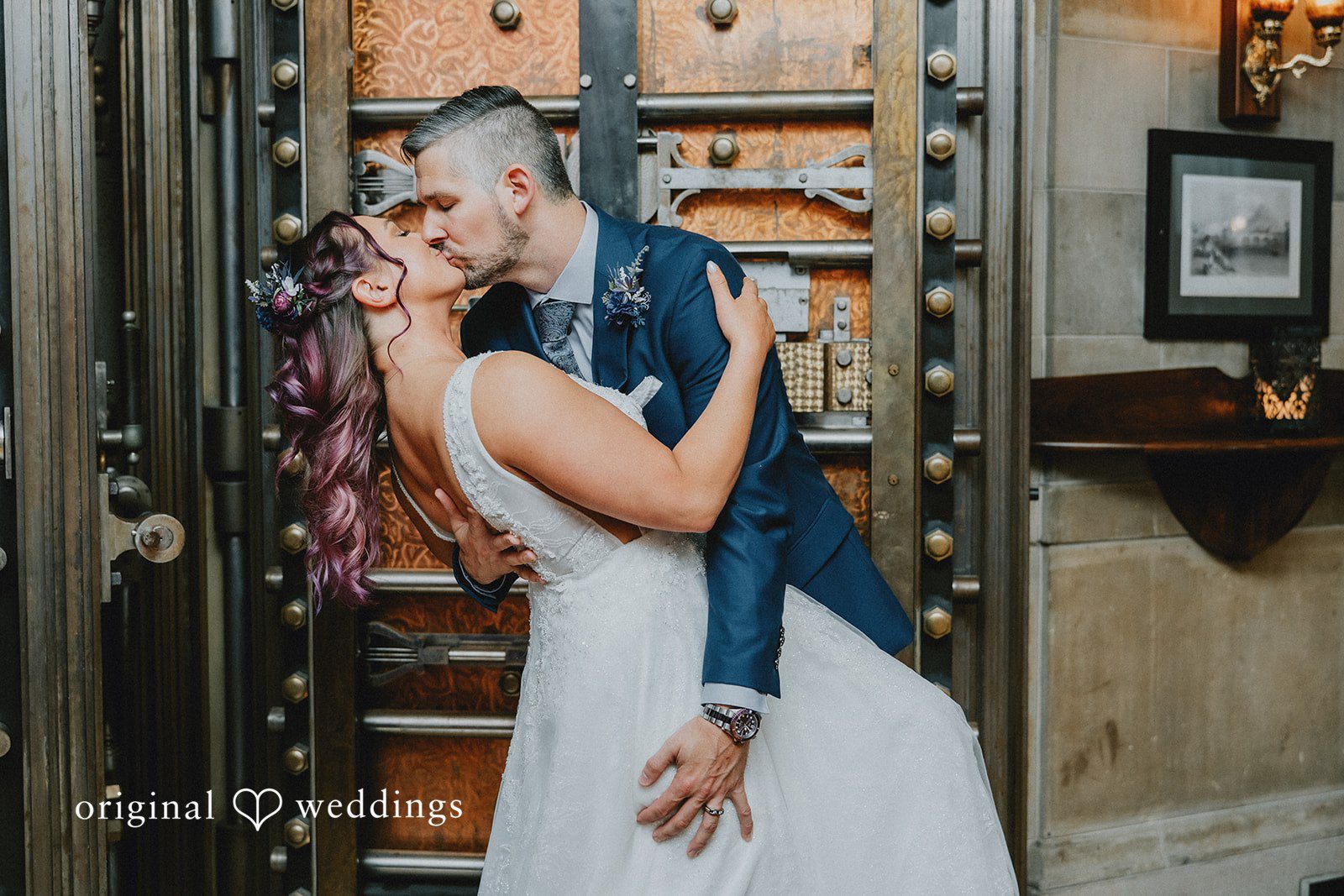 A romantic portrait of the couple at Society Room of Hartford