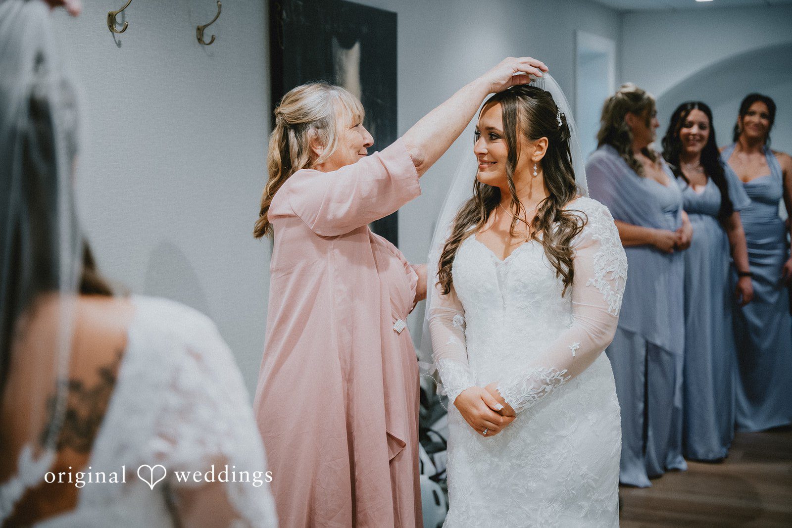 Danielle + Tyler Bride posing with her bridesmaids before the ceremony