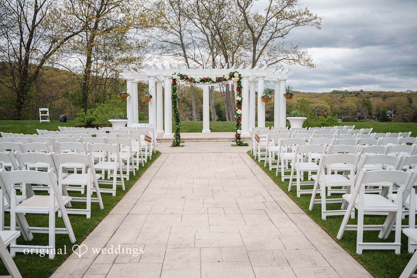 Elegant outdoor wedding ceremony aisle at The Waterview captured by Hartford CT Wedding Photographers from Original Weddings