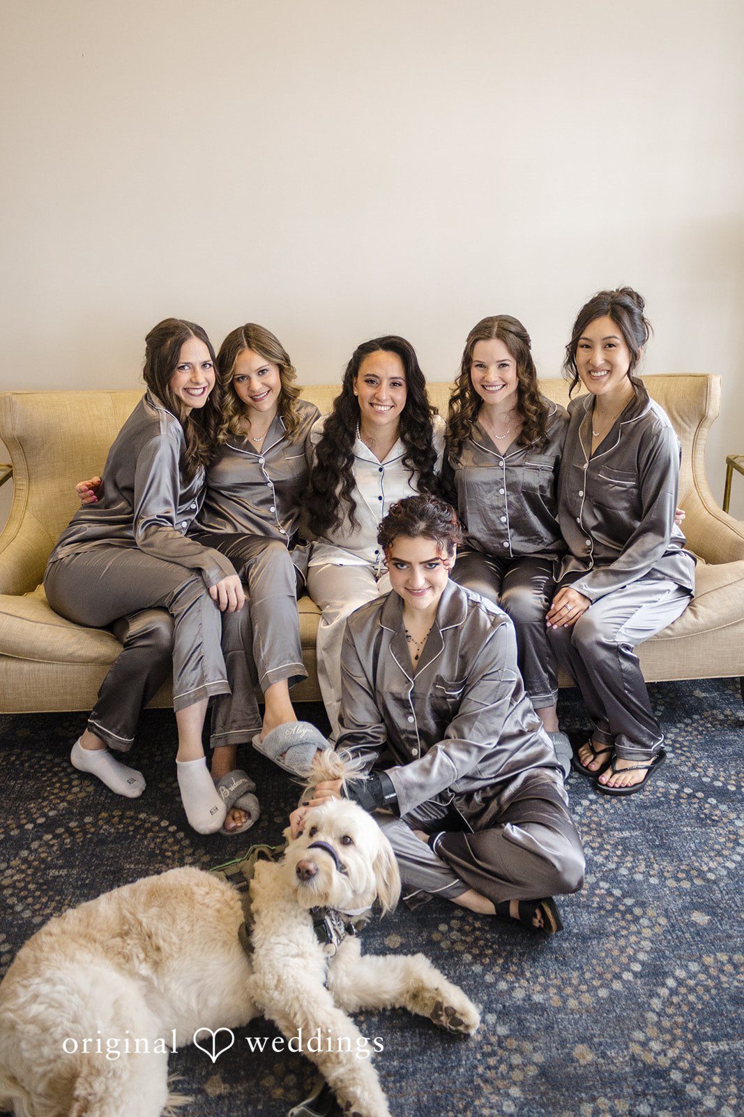 Fun pre-ceremony bridal group portrait indoors