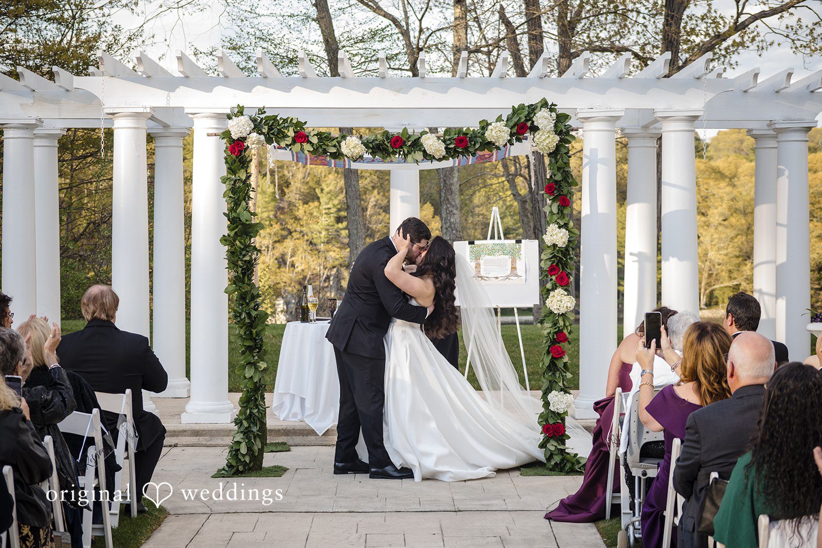 Romantic First Kiss at The Waterview captured by Hartford CT Wedding Photographers from Original Weddings