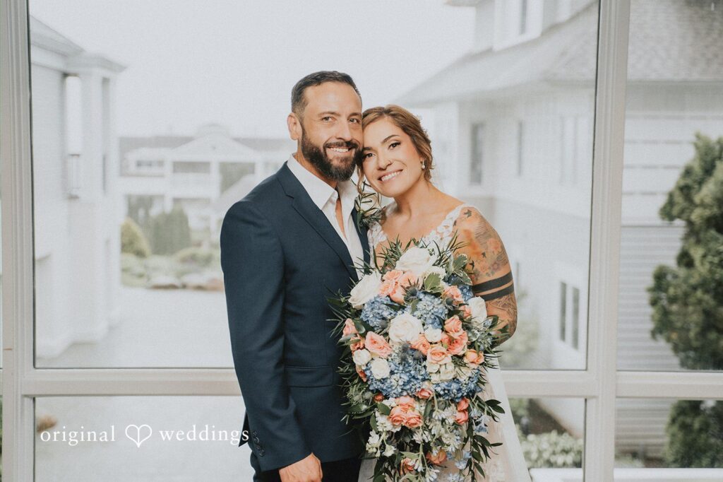 Taylor + David Bride and groom standing side by side in an elegant full-length portrait