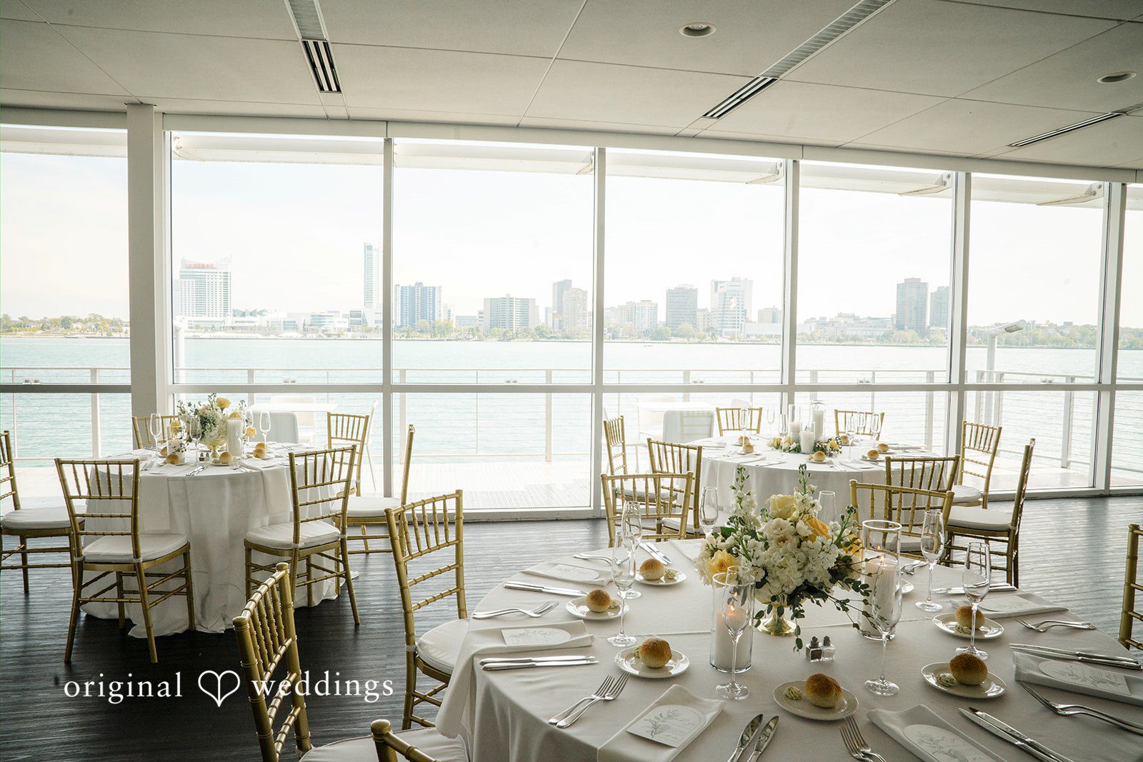 Ann + Justin Decorated tables at the wedding reception hall