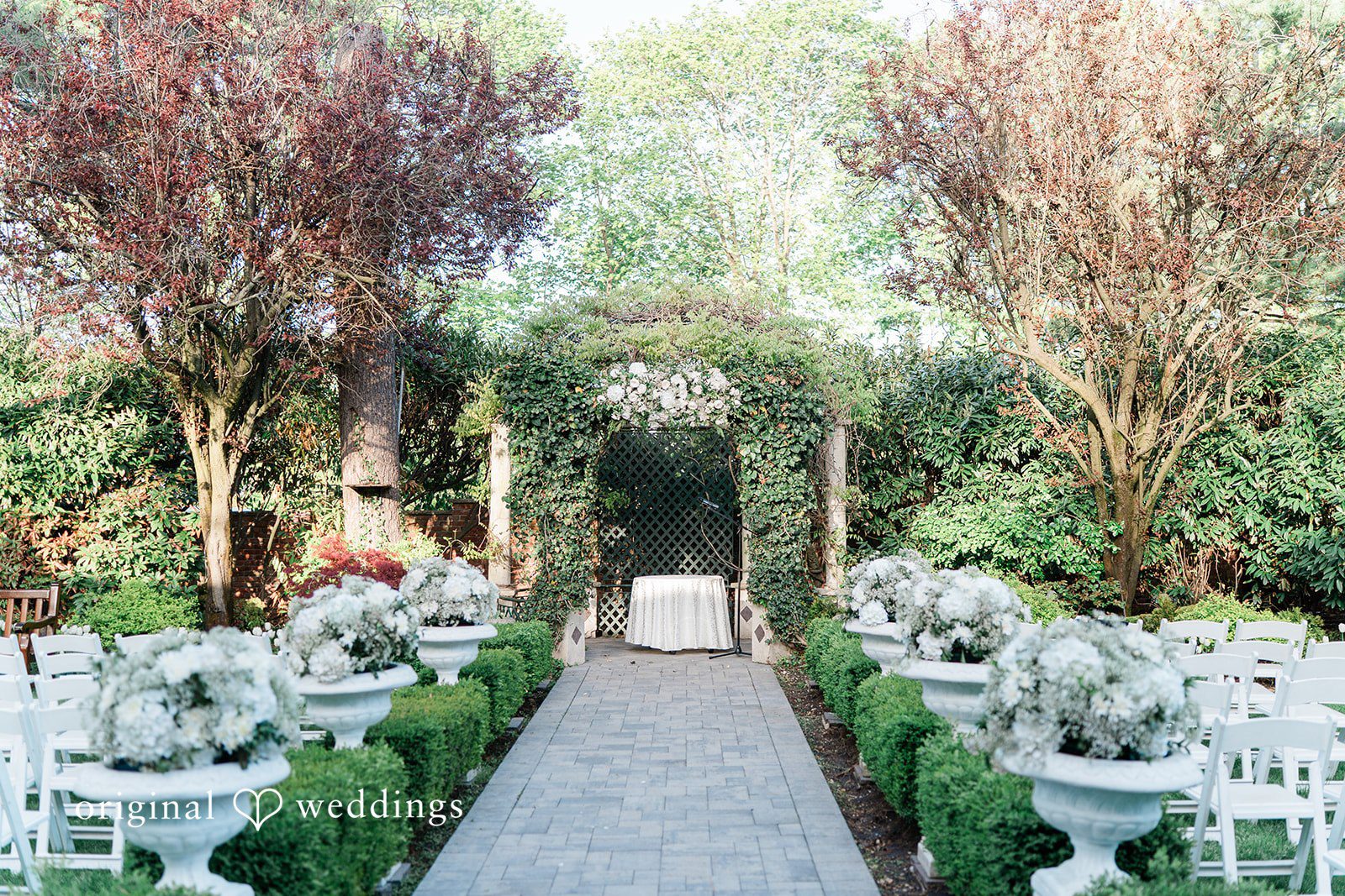 Sabrina + Jonathan Scenic altar view for ceremony at Westbury Manor