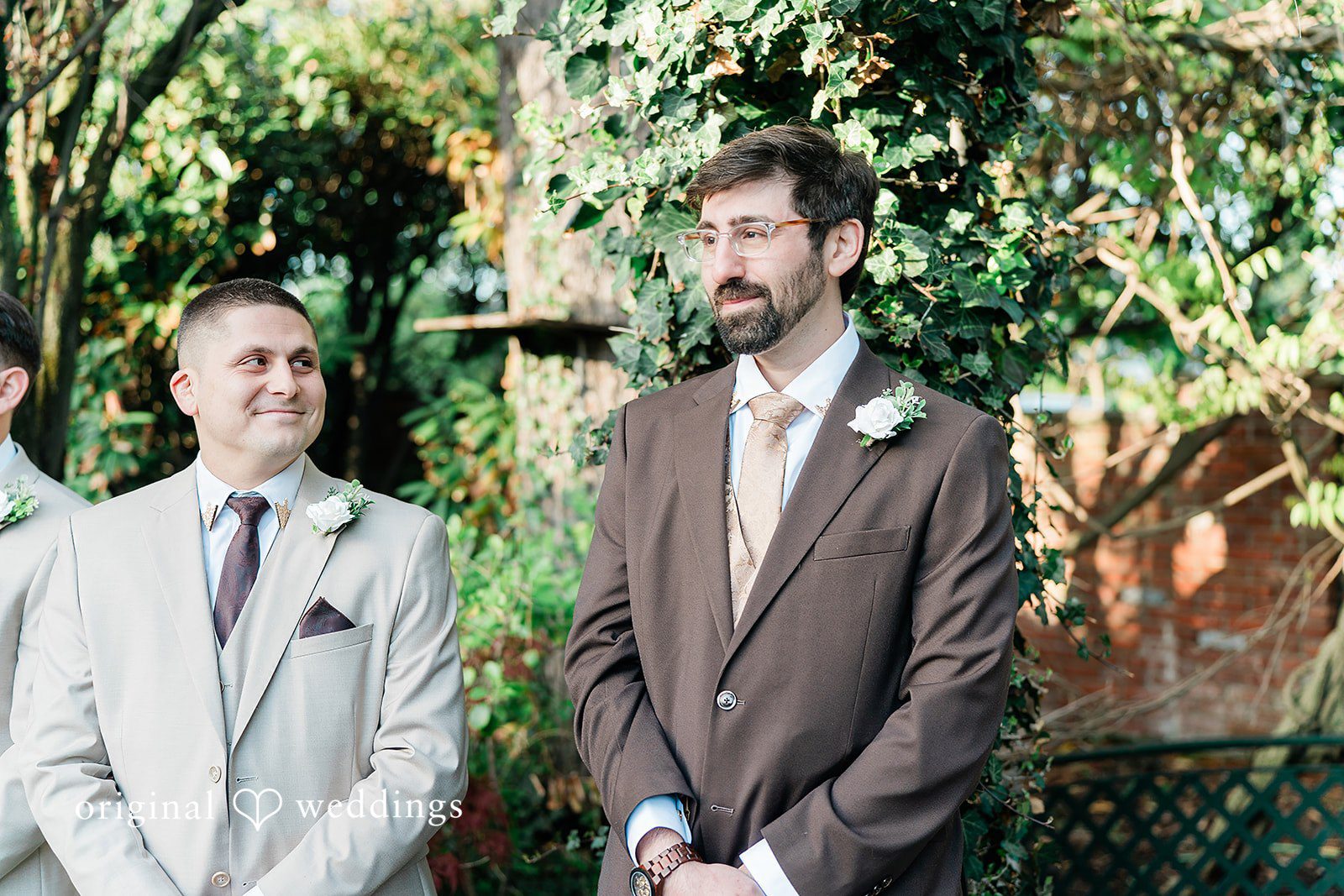 Sabrina + Jonathan Groom waiting for bride at the altar at Westbury Manor