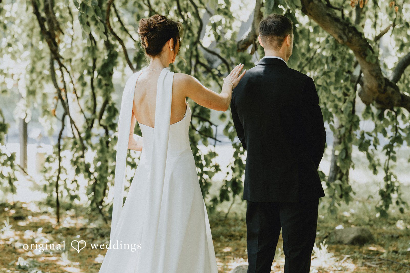 A close shot of the bride and the groom