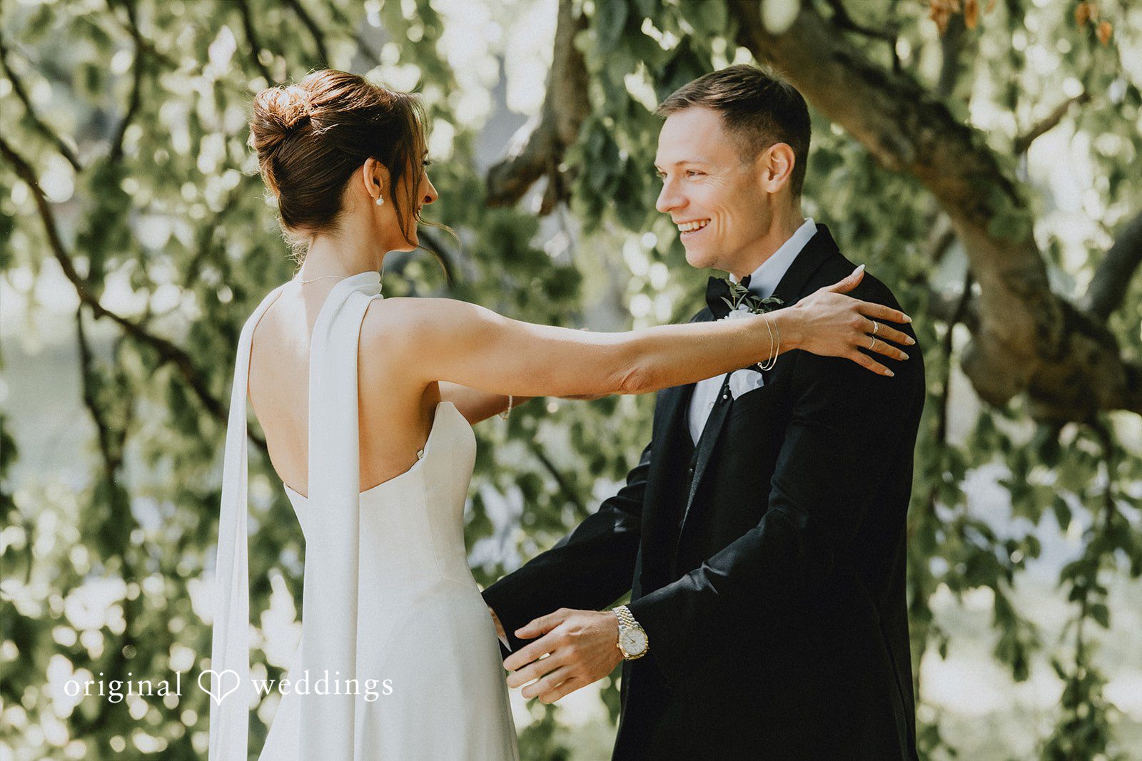 The couple shares a warm hug