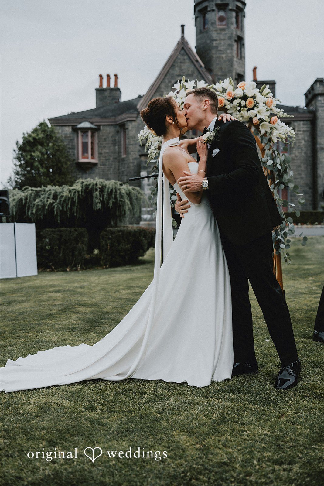 The couple takes their first kiss
