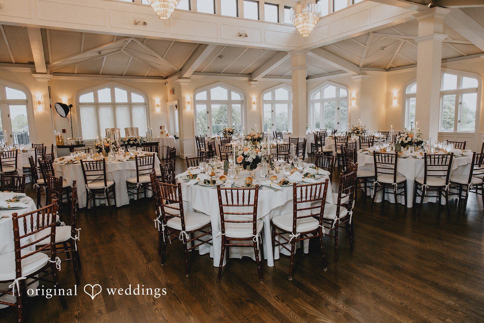 Decorated tables at the wedding reception