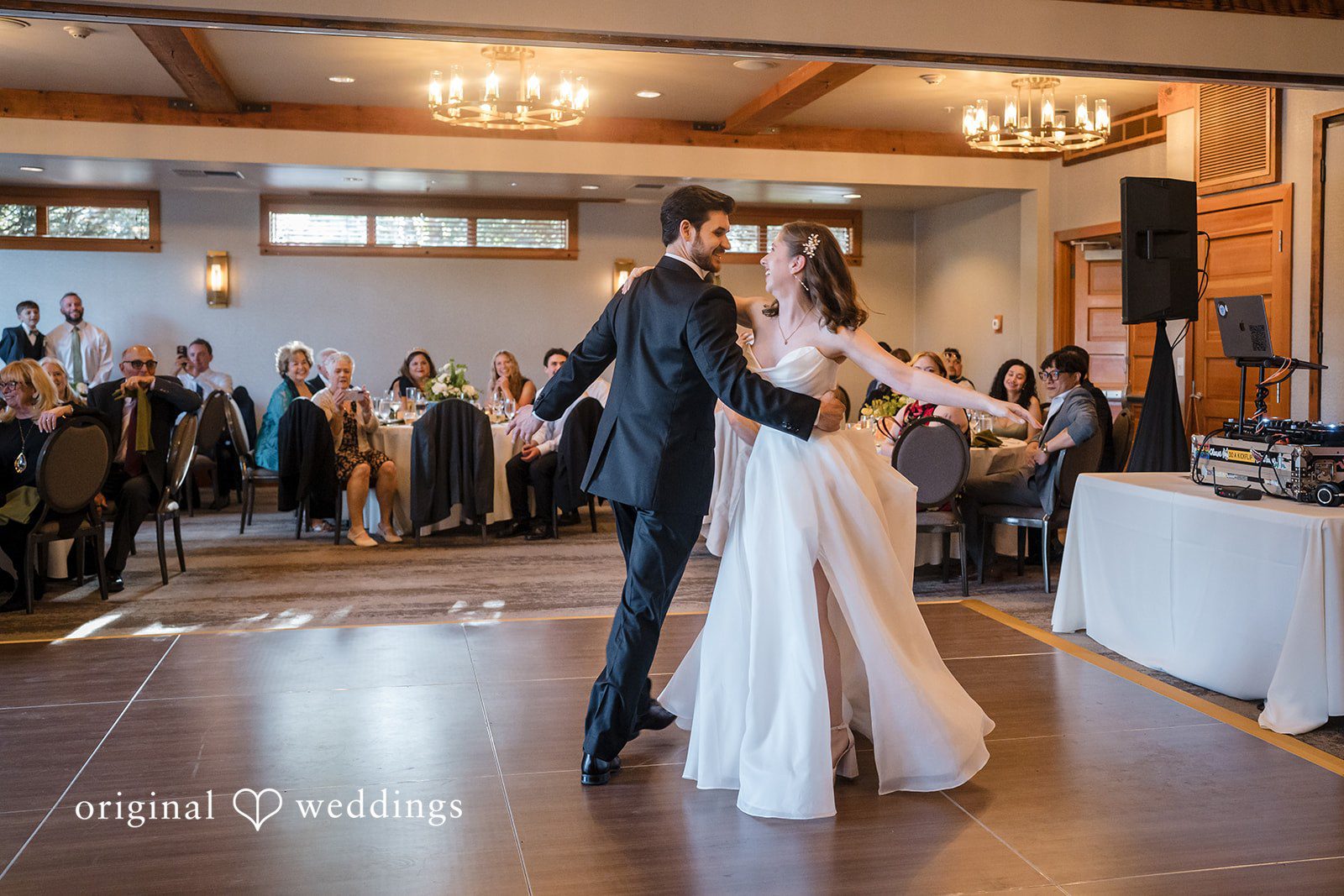 Couple sharing a romantic dance at wedding reception