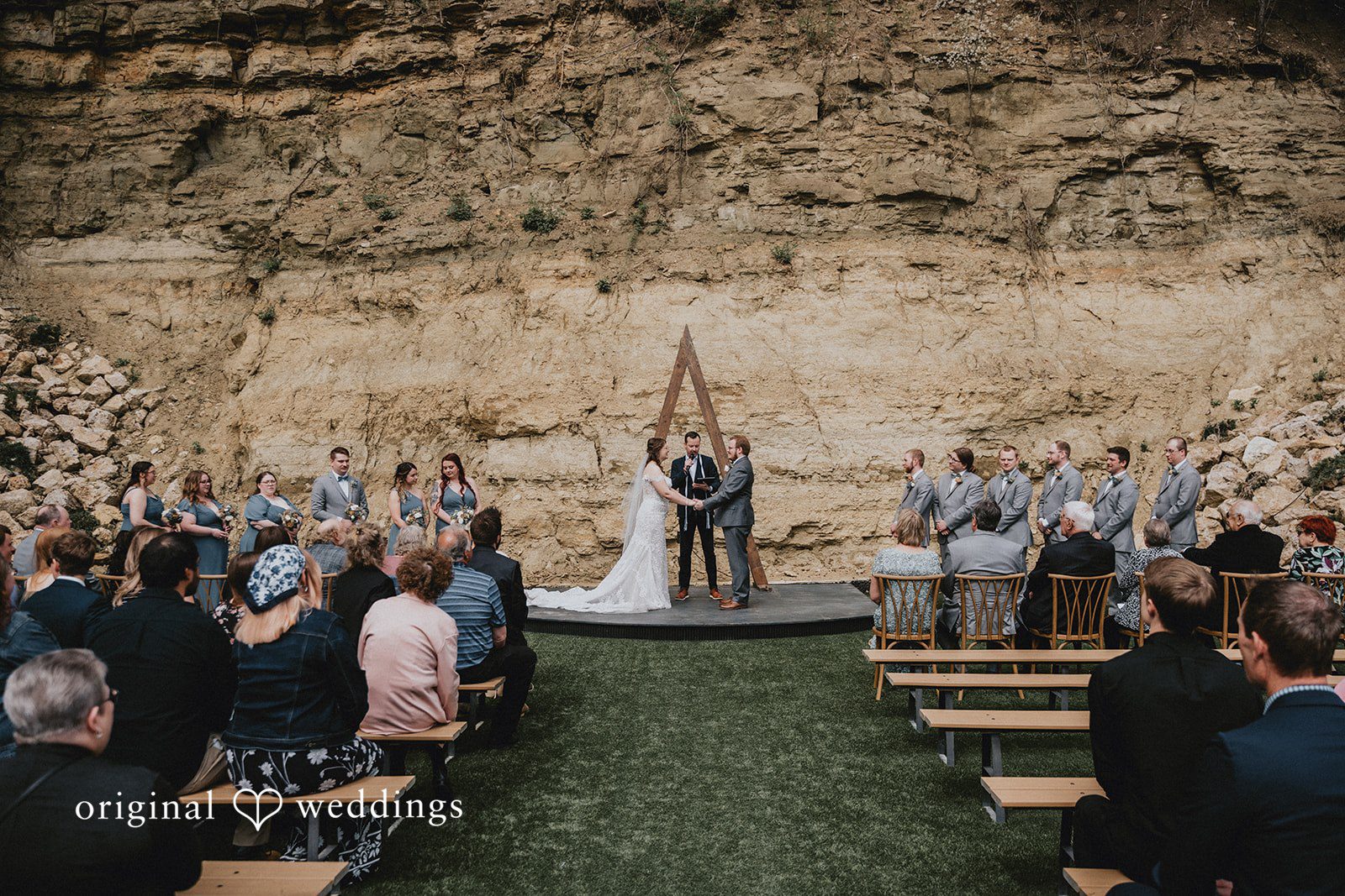 Ashlee + Colby Wide-angle view of the bride, groom, and guests gathered during the ceremony