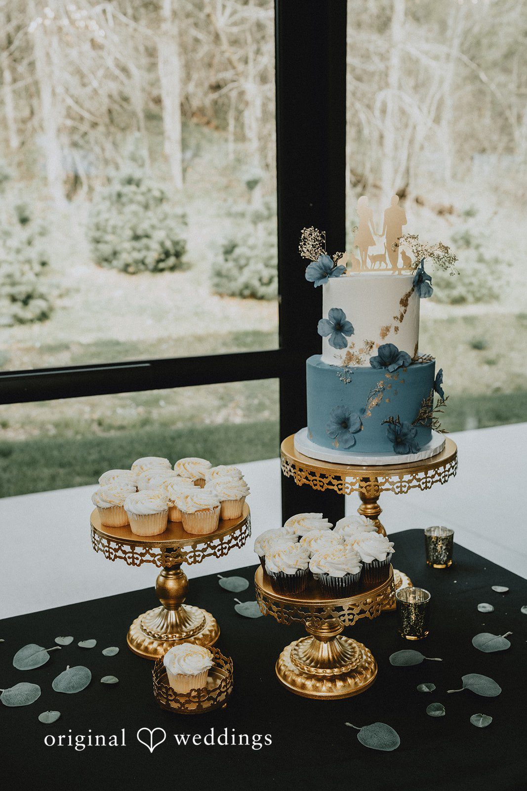 Ashlee + Colby Elegant wedding cake and dessert plates displayed at the reception