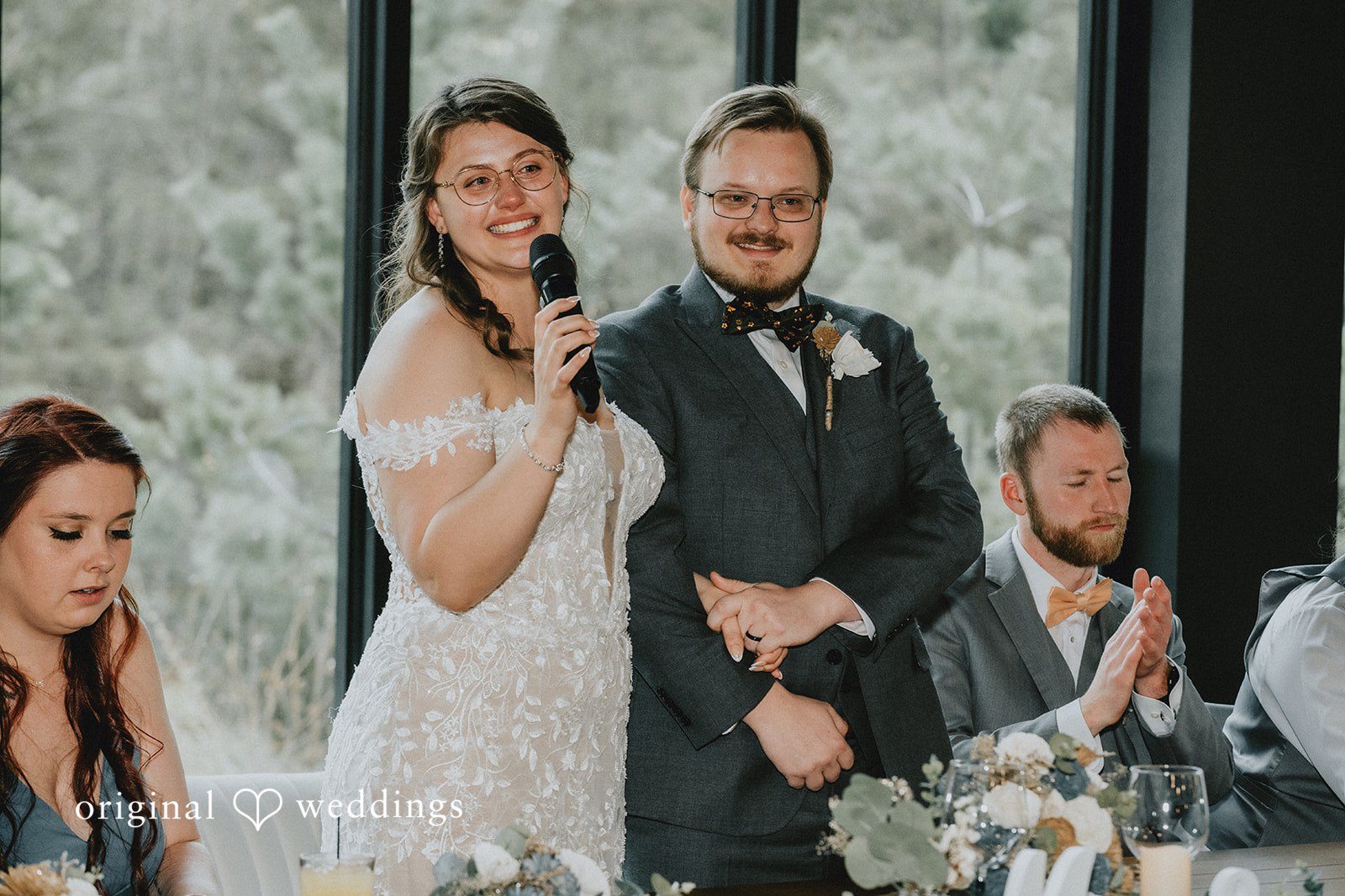 Ashlee + Colby Bride giving a speech during the reception celebration