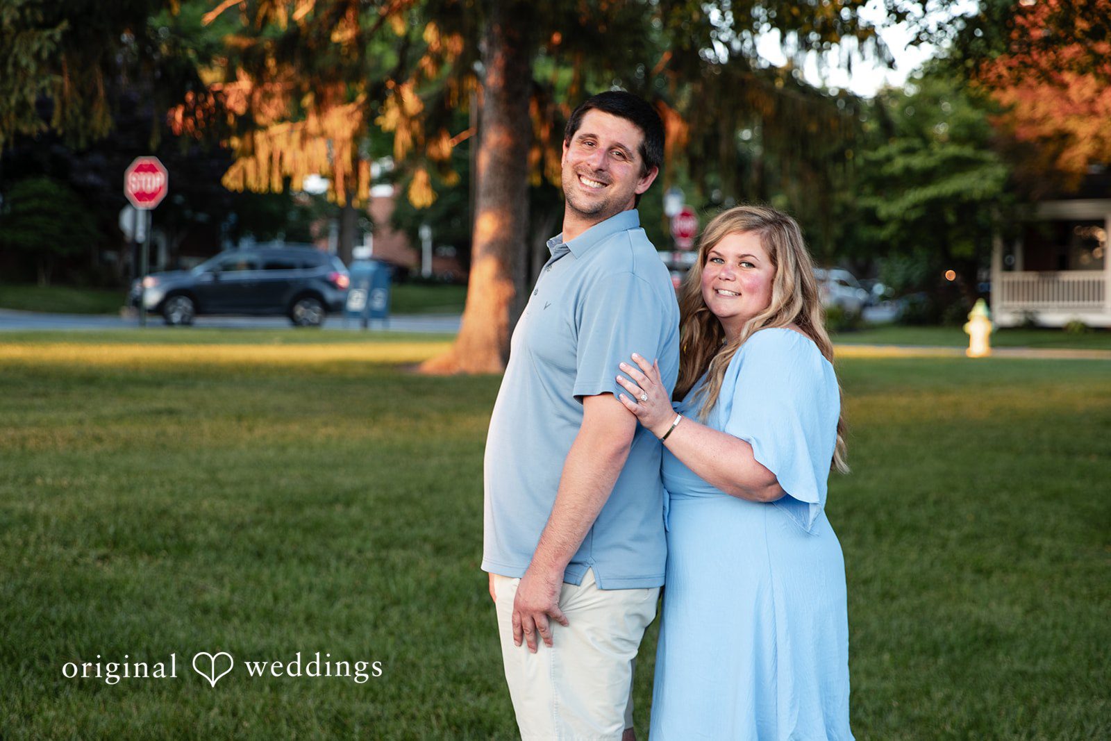 Miranda + Tyler Couple smiling with the bride standing behind the groom at Baker Park