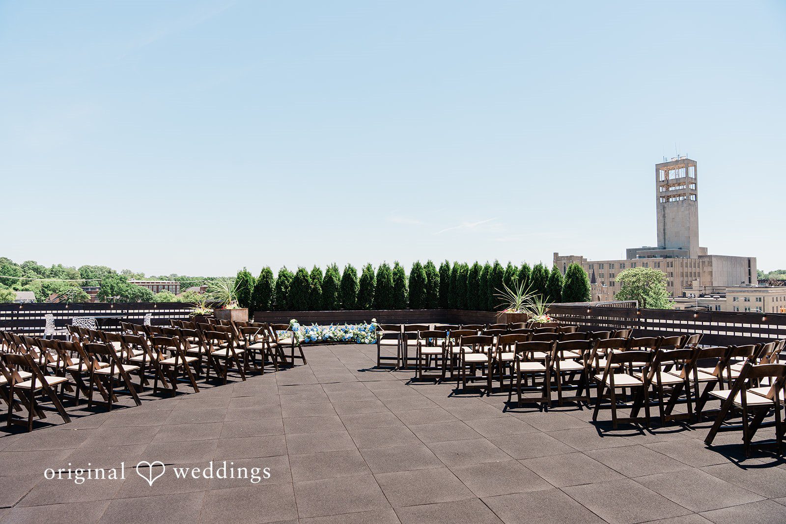 Rachel + Nick Wedding venue with ceremony chairs arranged at Batch No. 154