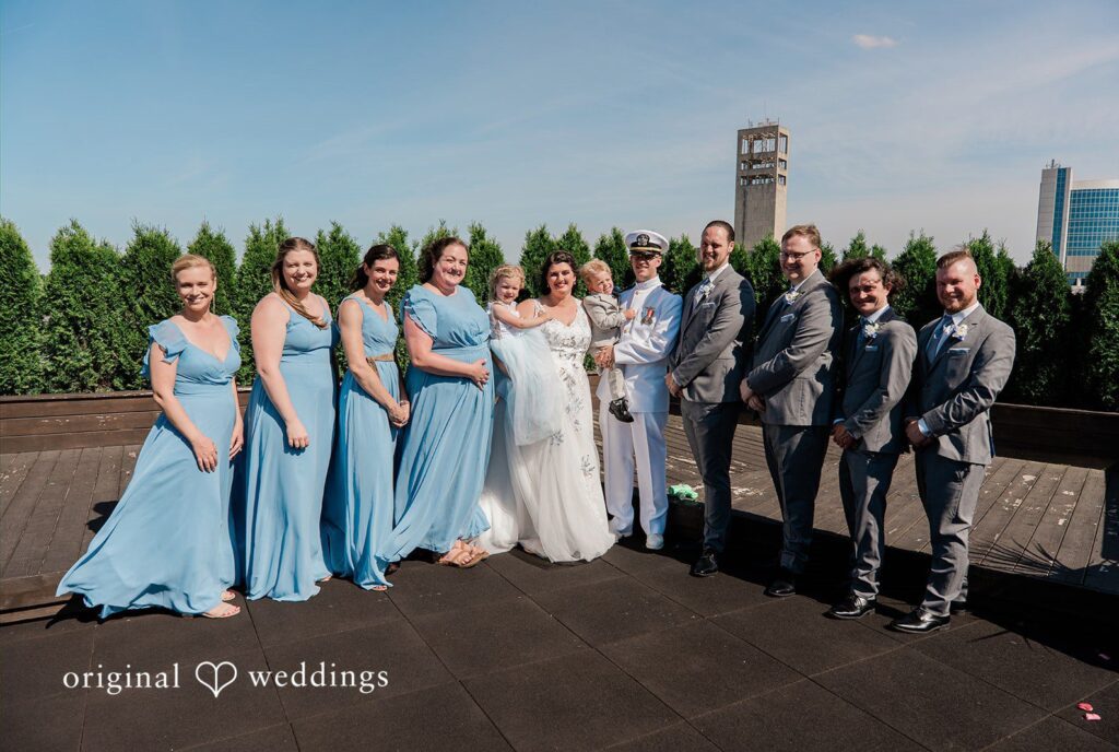 Rachel + Nick Detroit Wedding Photographers capturing couple with bridesmaids and groomsmen at Batch No. 154 by Original Weddings