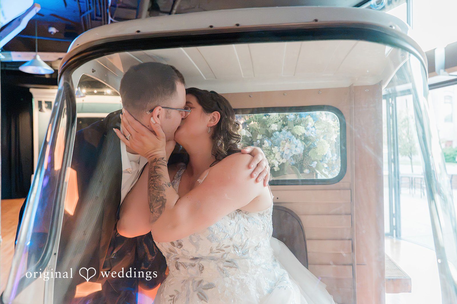 Rachel + Nick Sweet wedding kiss of the couple at Batch No. 154