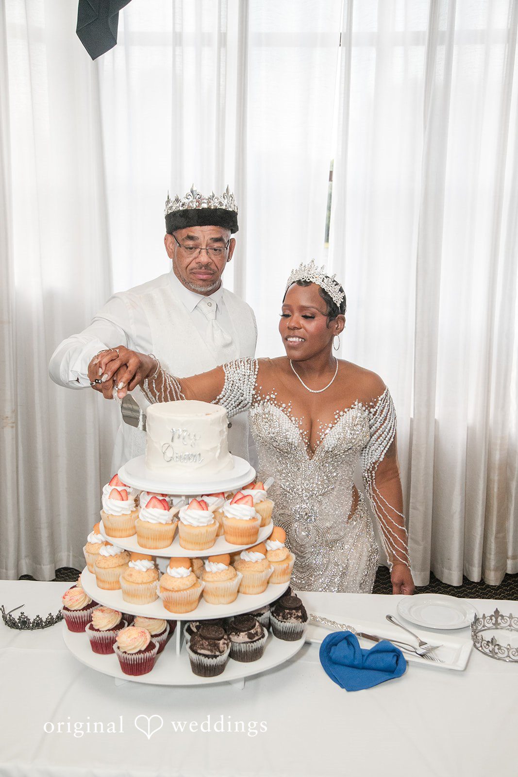 Glen + Constance The couple cuts their wedding cake