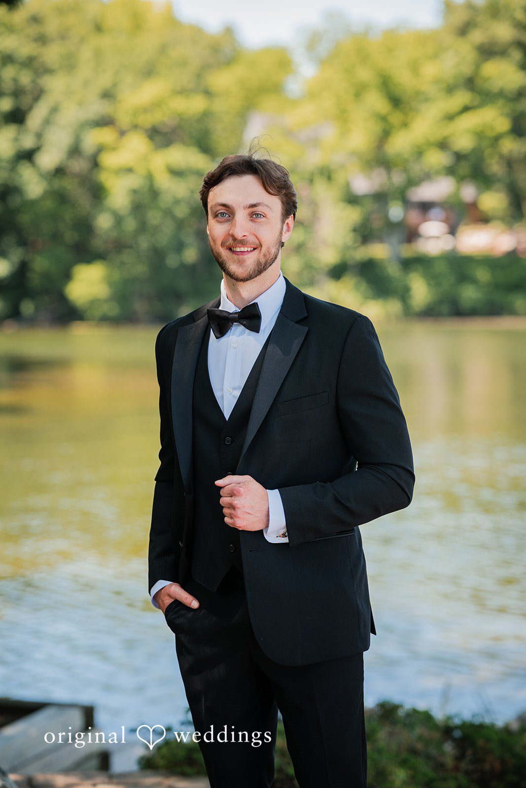 Trey + Bailey Elegant wedding portrait of the groom at Blake's Backyard