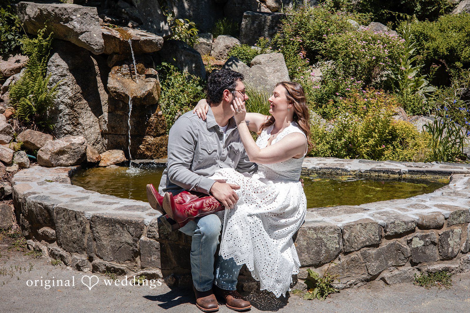 Couple looking into each other's eyes while smiling  at Borderland State Park
