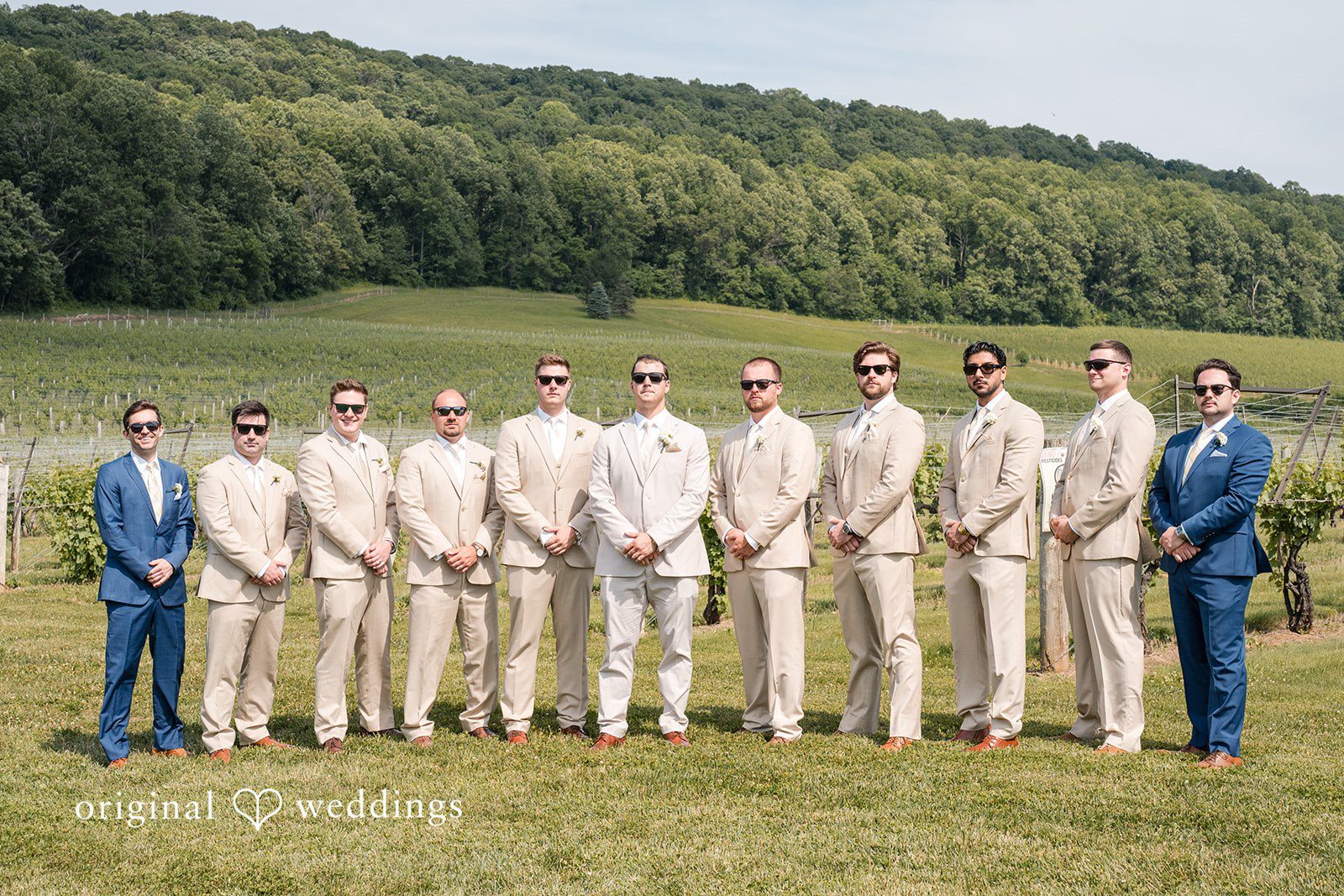 Brett + Ava Group photo of groom with groomsmen at Breaux Vineyards