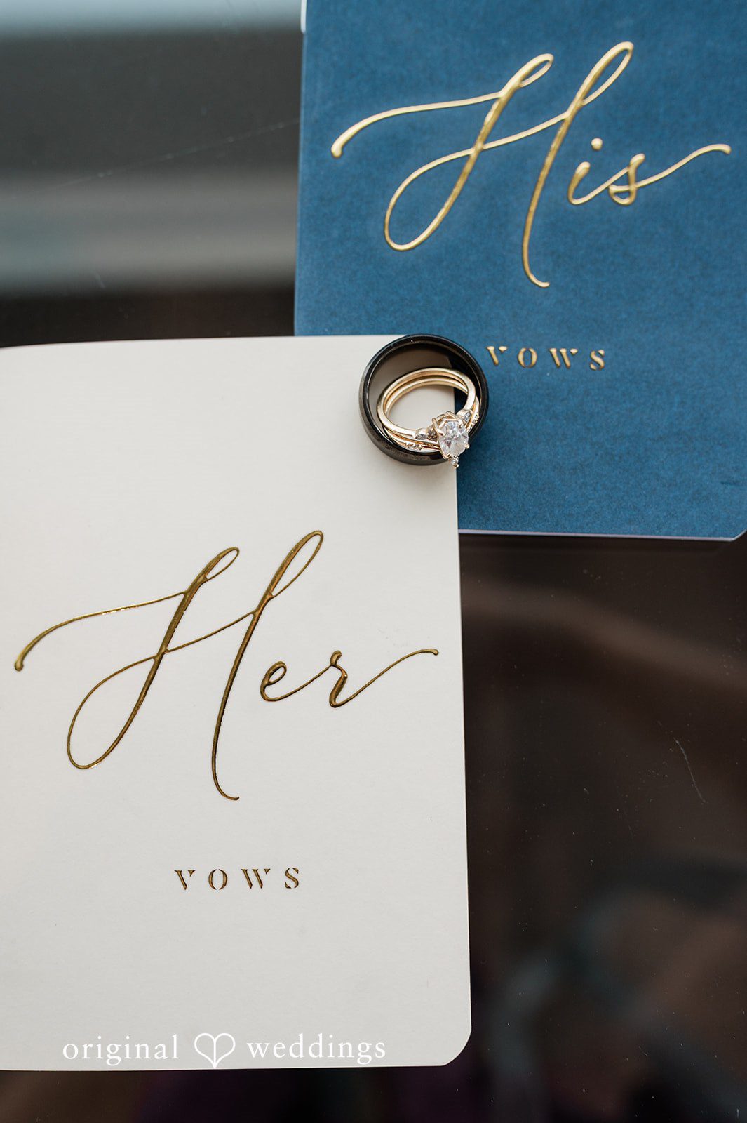 Carolina + Jonah Elegant rings detail on the card at Brittany Hill - Wedgewood Weddings