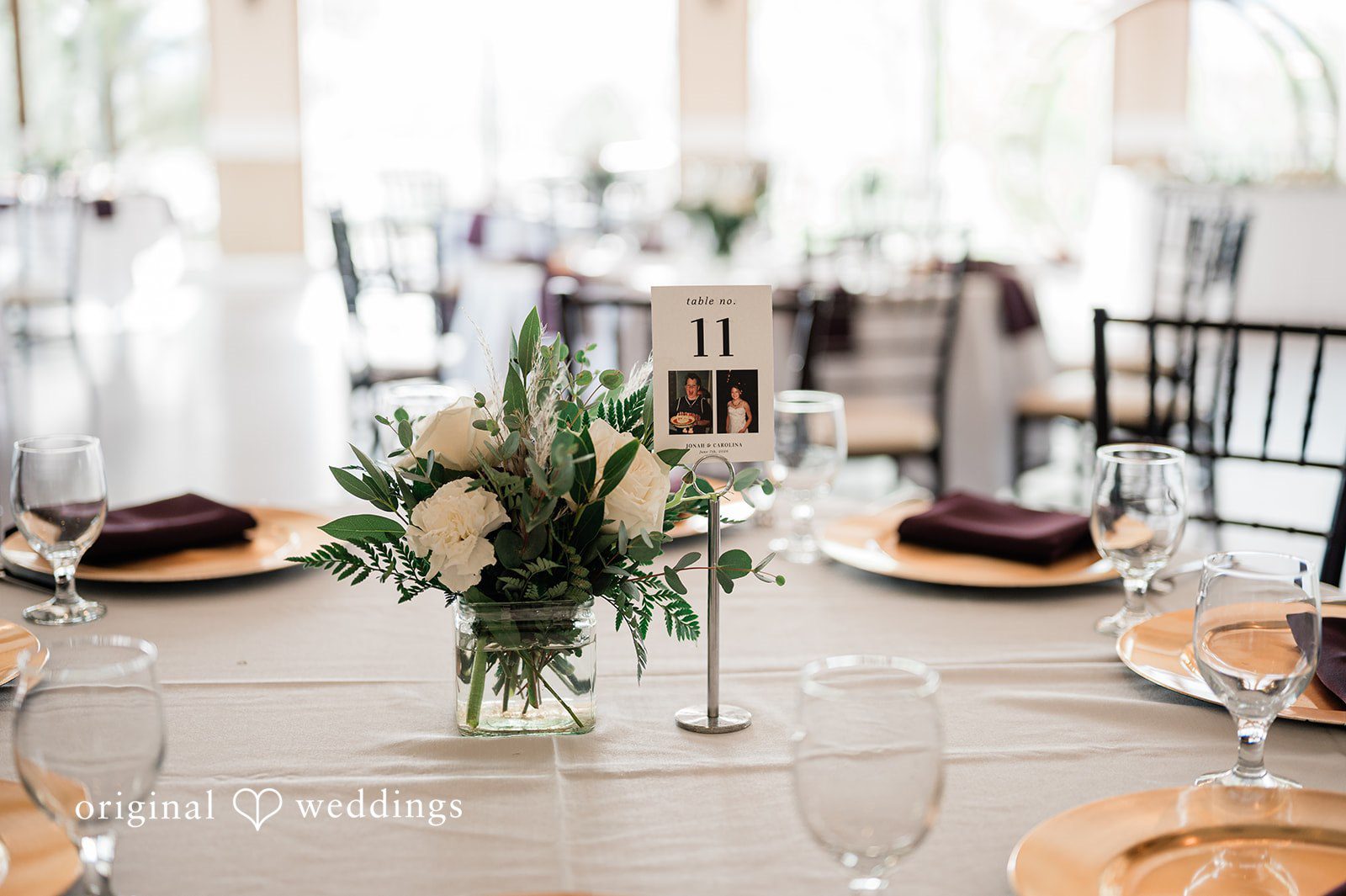 Carolina + Jonah Reception centerpiece featuring flowers and glass details at Brittany Hill - Wedgewood Weddings