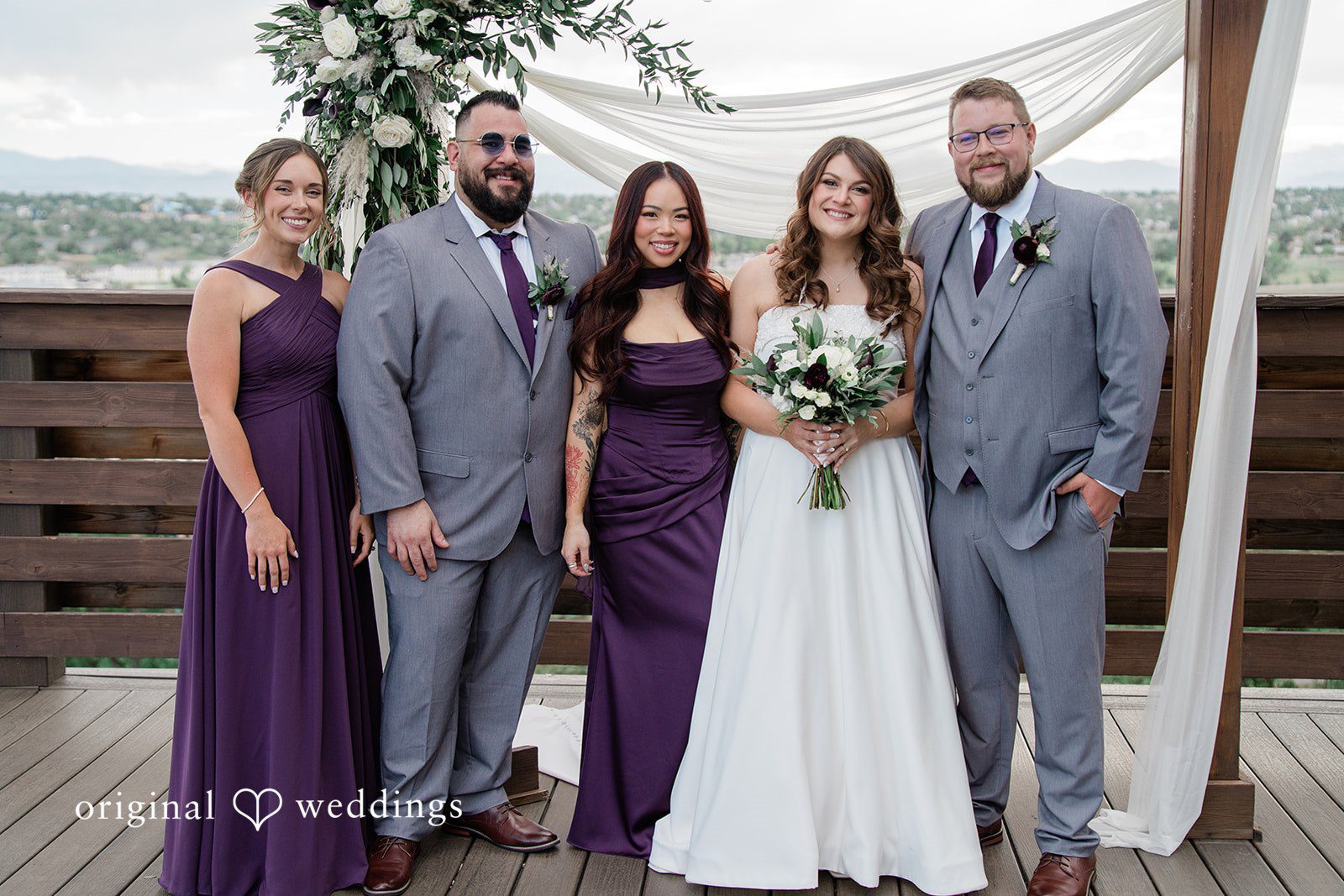 Carolina + Jonah Couple smiling with bridesmaids and groomsmen at Brittany Hill - Wedgewood Weddings