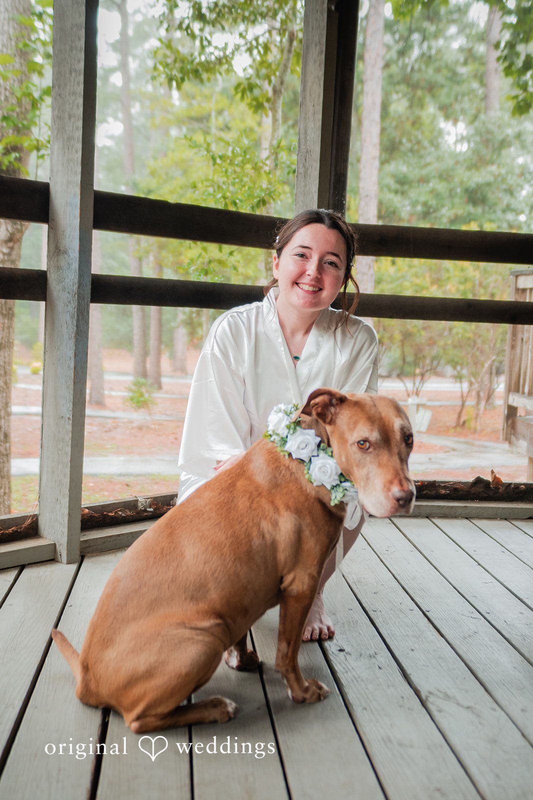 Jacob + Jadee Bride sharing a quiet moment with her beloved pet at Callaway Gardens Ida Memorial Chapel
