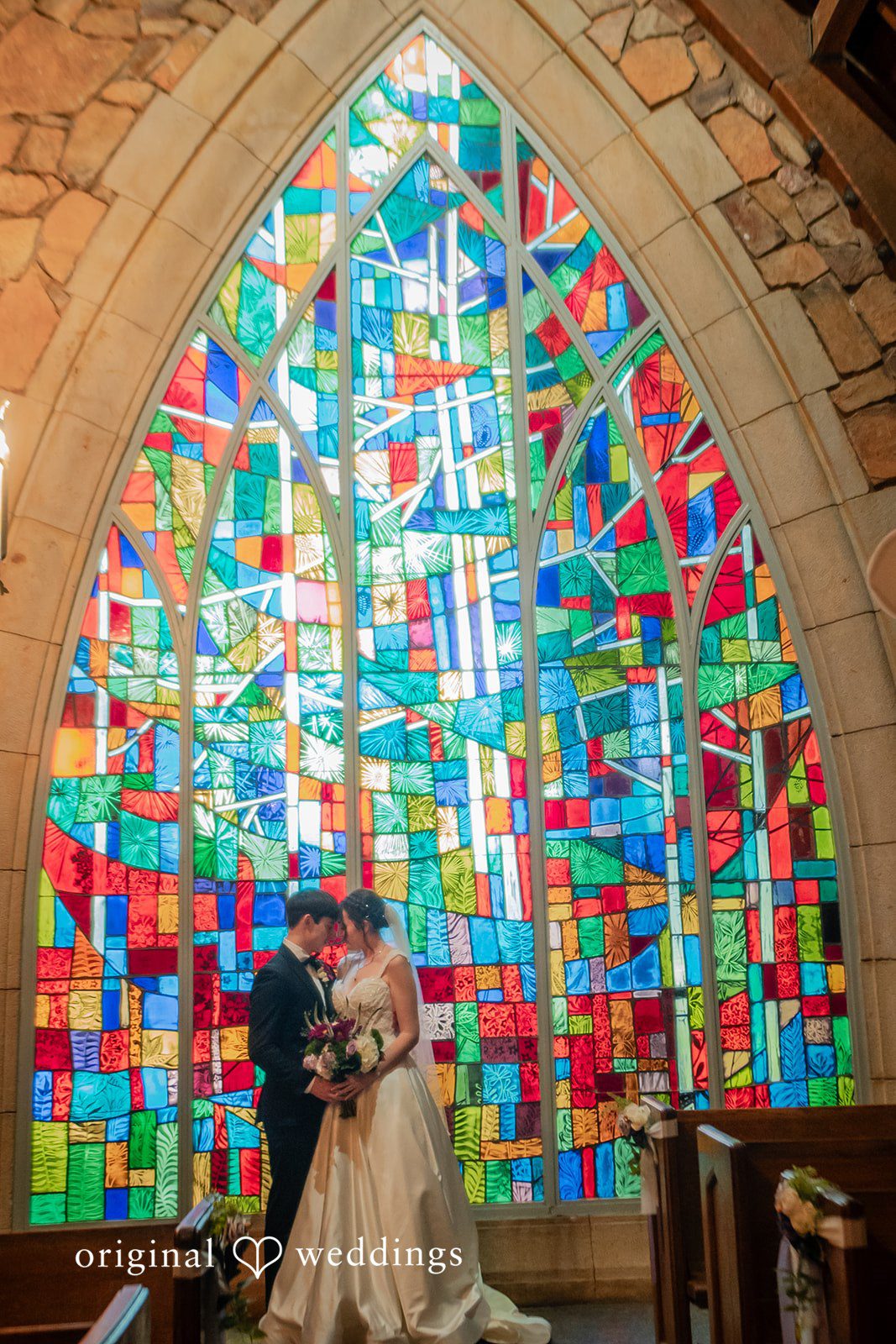Jacob + Jadee Elegant wedding portrait inside Callaway Gardens Ida Memorial Chapel