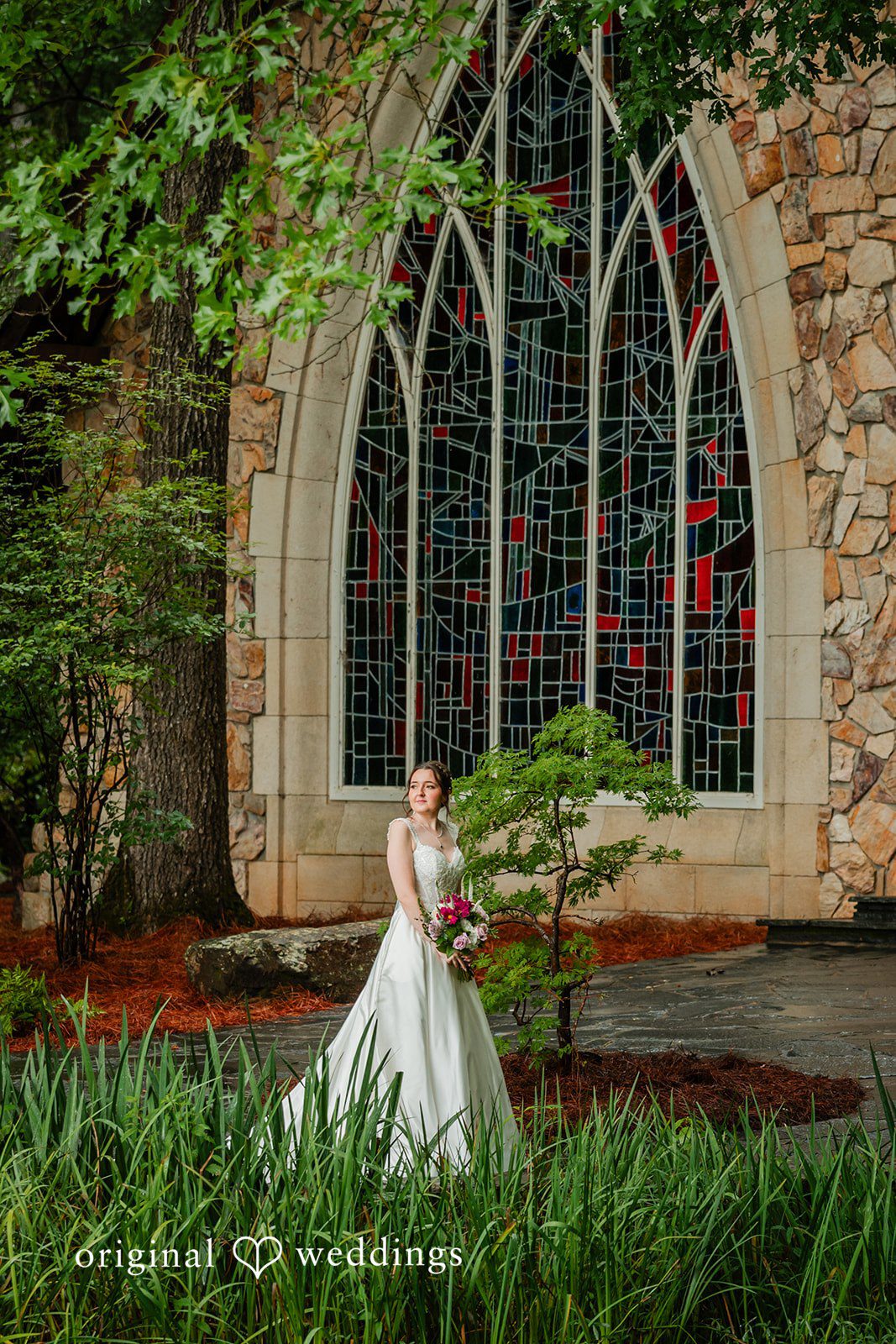 Jacob + Jadee Romantic bridal portrait in front of Callaway Gardens Ida Memorial Chapel