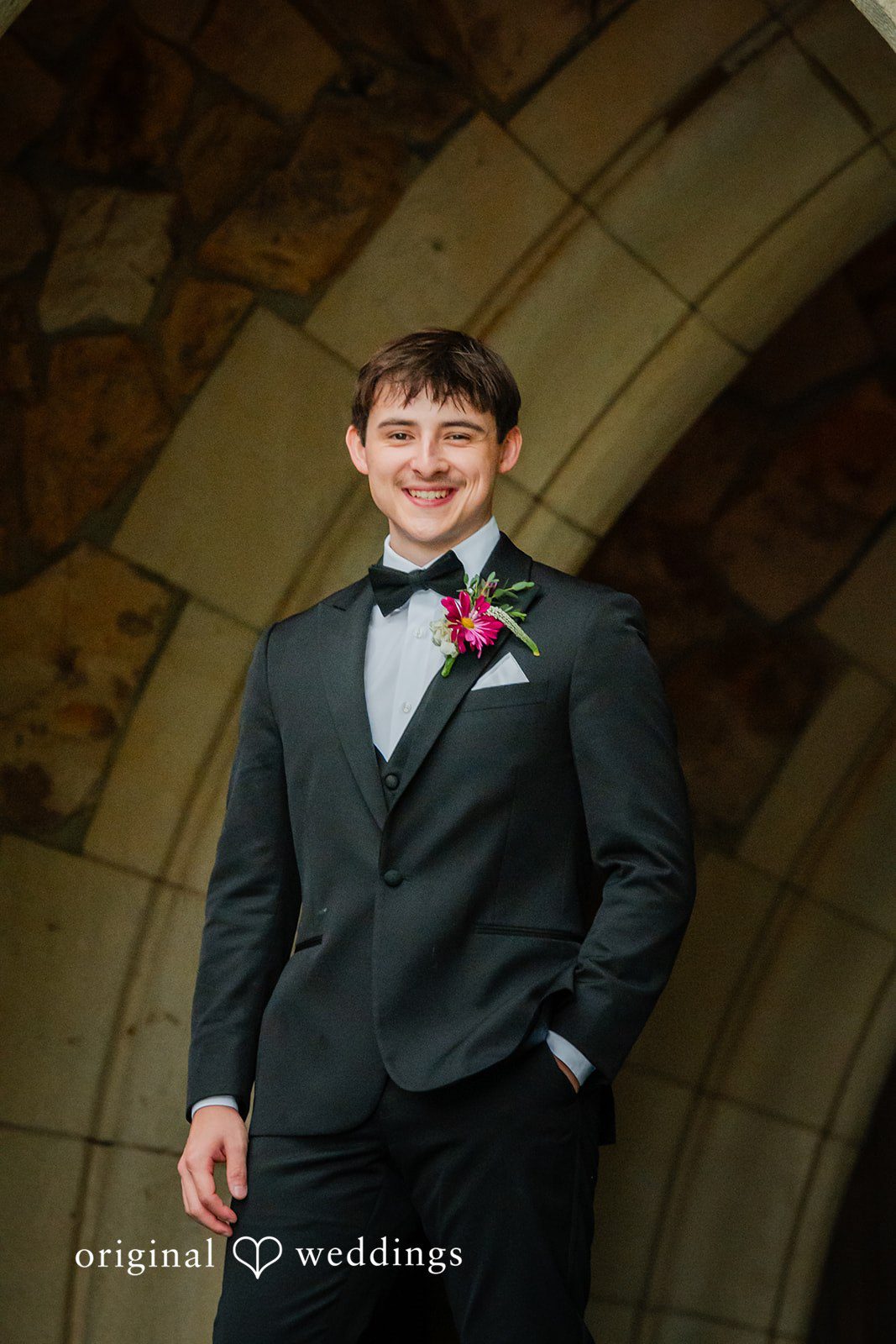 Jacob + Jadee Classic groom portrait outside Callaway Gardens Ida Memorial Chapel