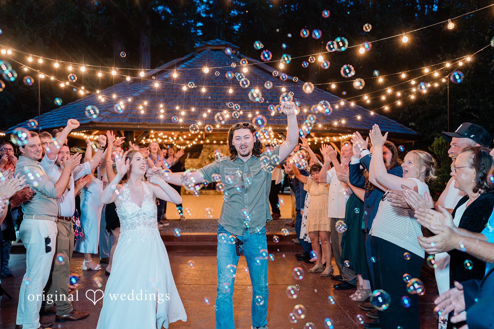 Jennifer + Steven Bride and groom having fun during the celebration at cedar springs
