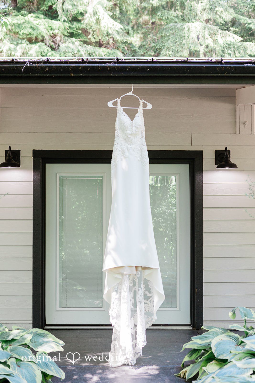 Jennifer + Steven Bridal gown hanging before the wedding ceremony at cedar springs
