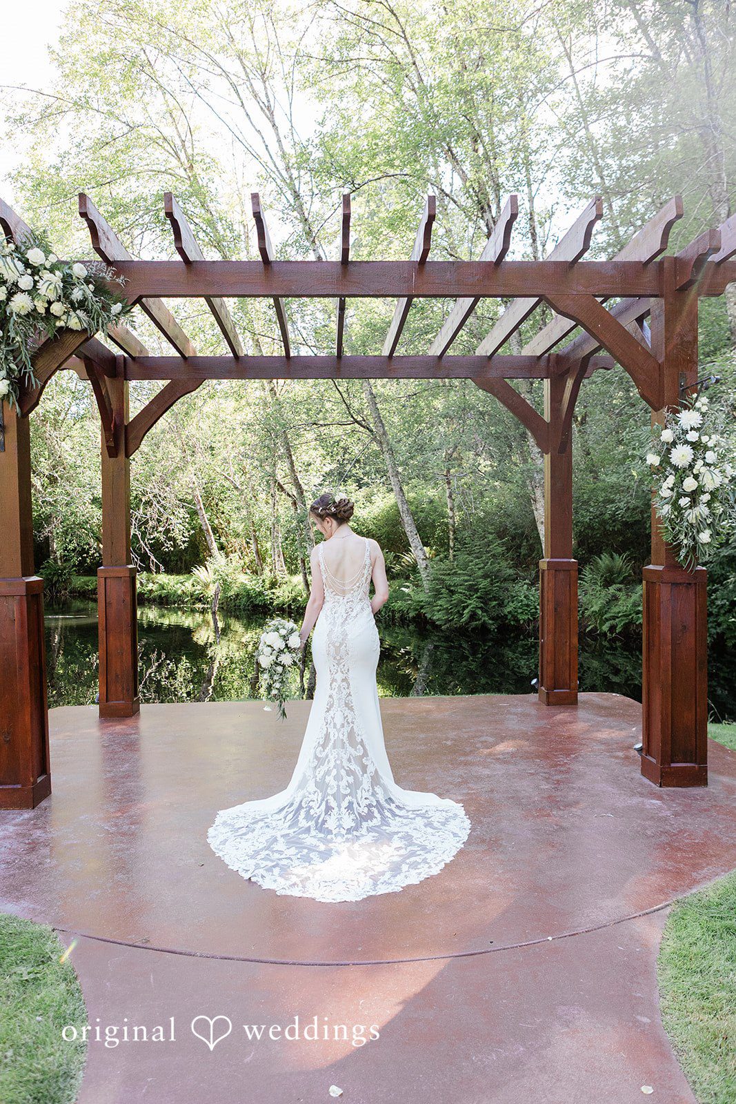 Jennifer + Steven Back view of the bride in her wedding dress at cedar springs