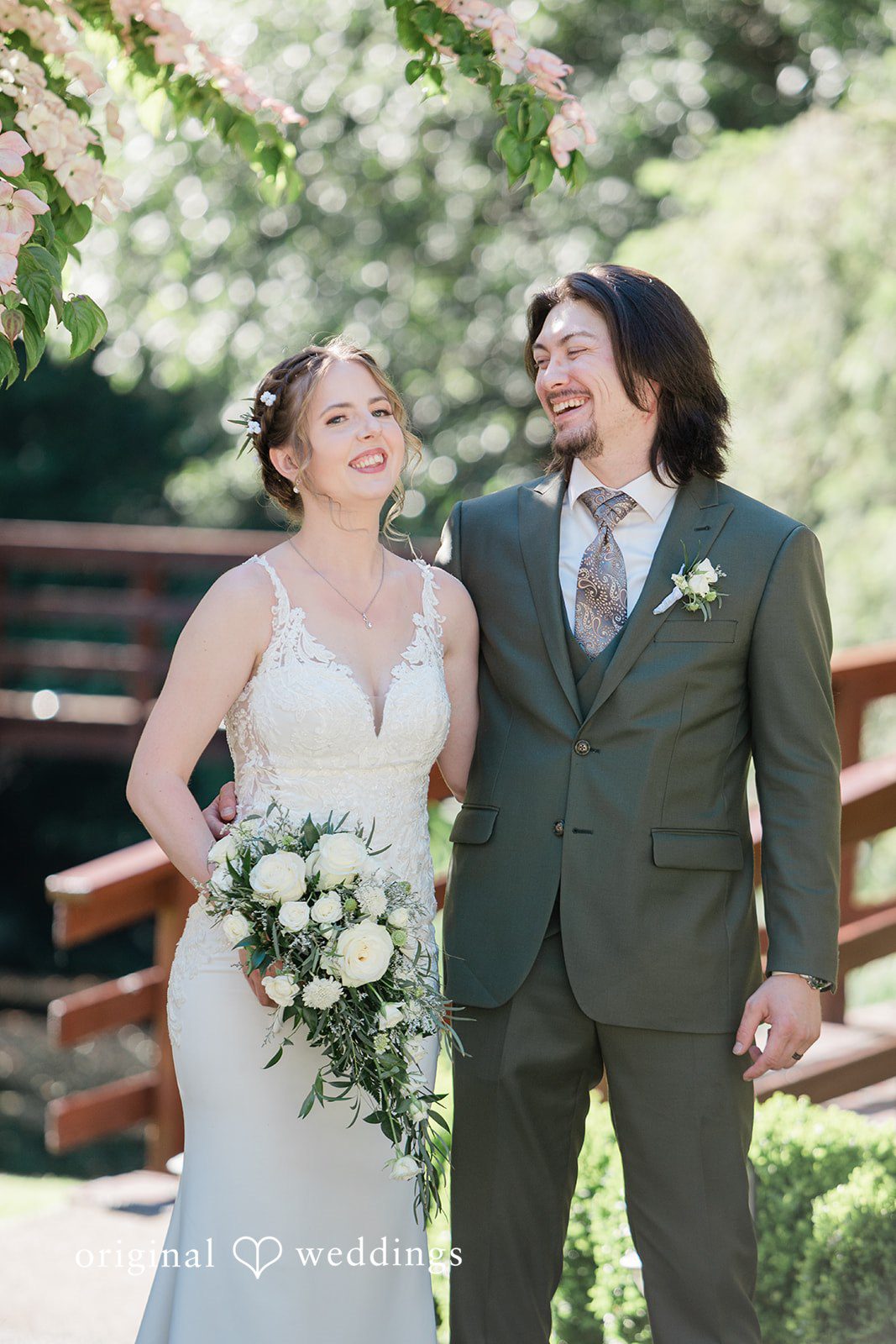 Jennifer + Steven Bride and groom smiling at each other at cedar springs