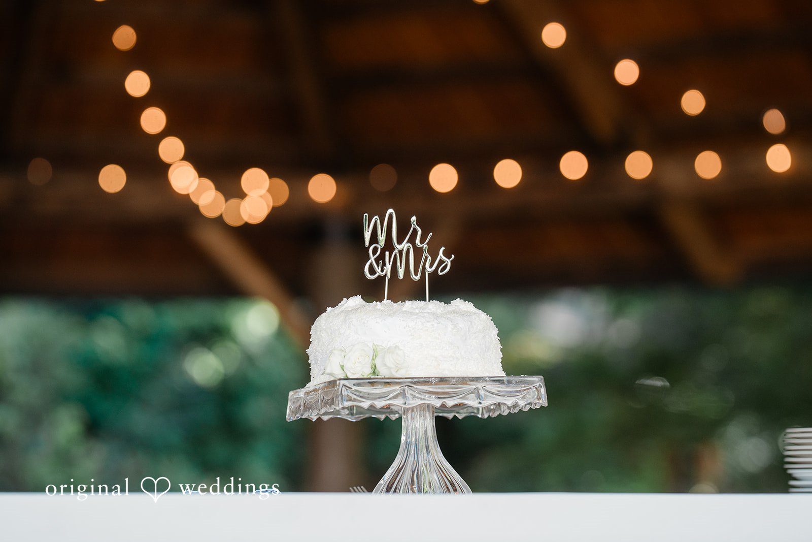 Jennifer + Steven Elegant wedding cake display at cedar springs
