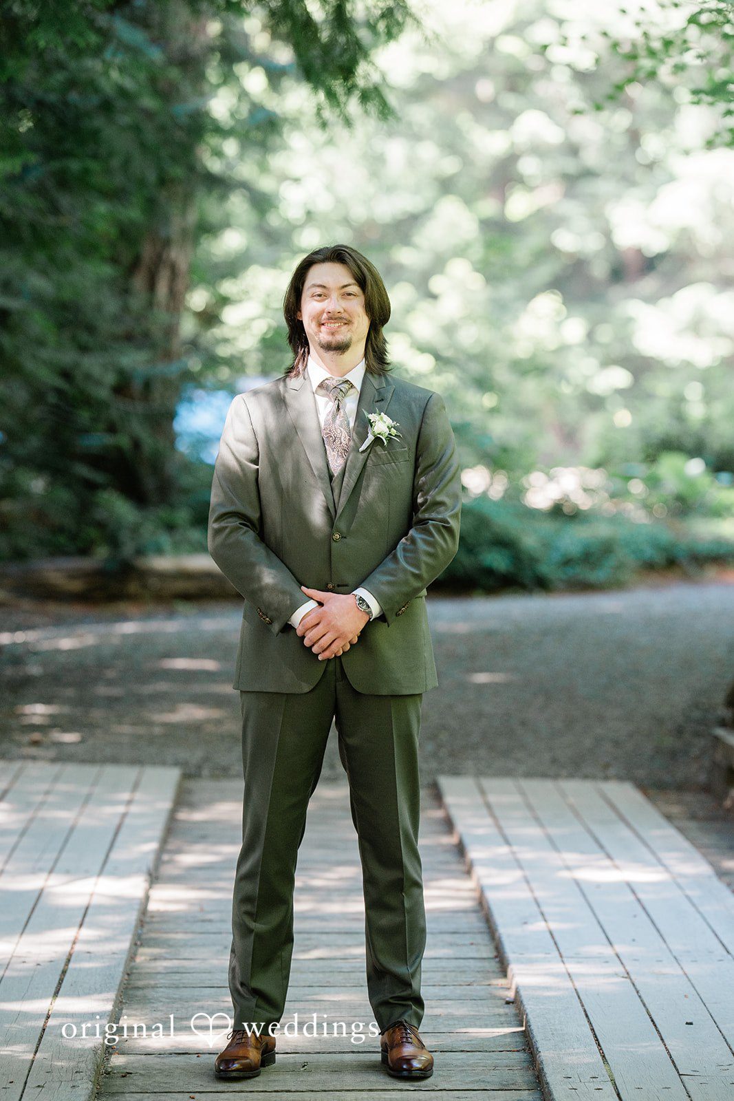 Jennifer + Steven Elegant groom portrait before the ceremony at cedar springs