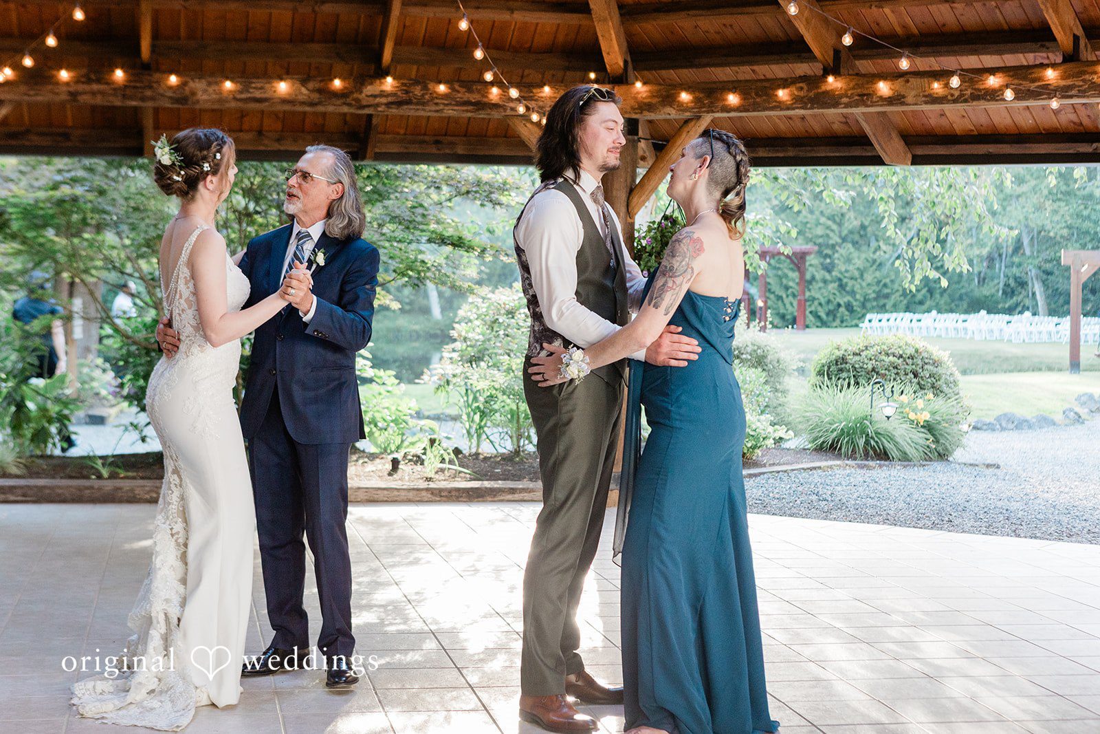 Jennifer + Steven Bride and groom enjoying the dance floor with loved ones at cedar springs