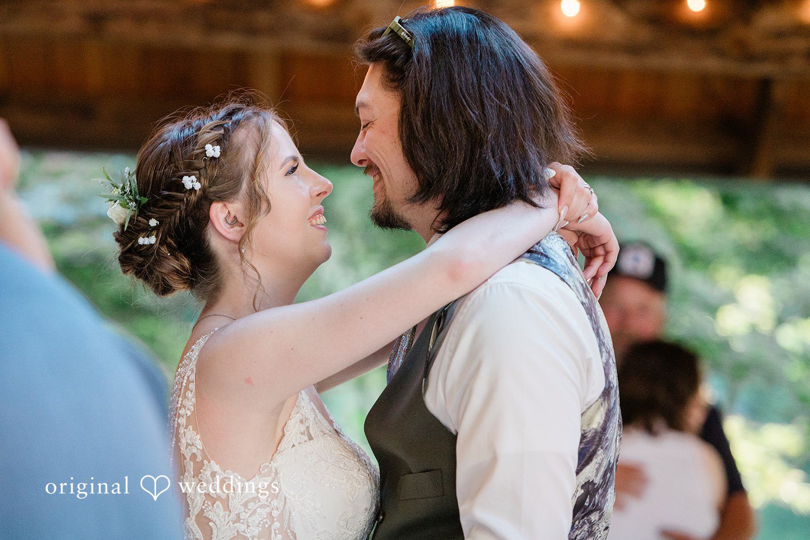 Jennifer + Steven Couple sharing eye contact and smiles at cedar springs