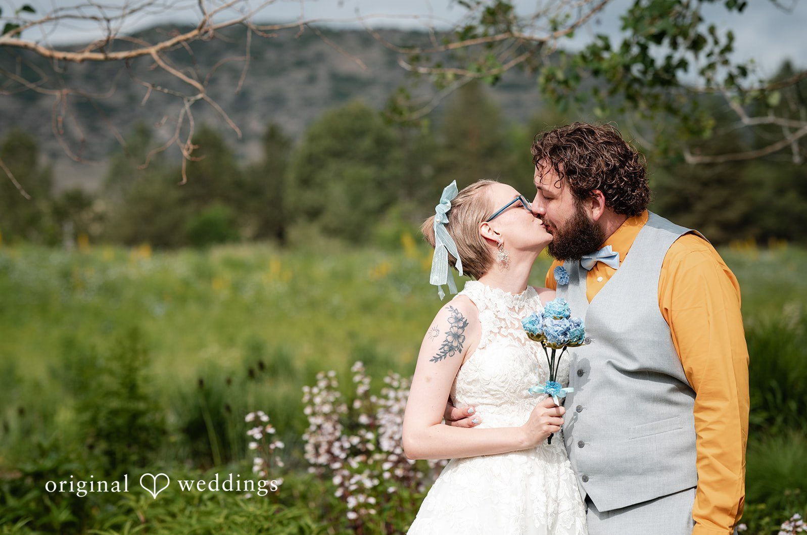 Bride and groom portrait at Chatfield Farms by Denver Wedding Photographers.