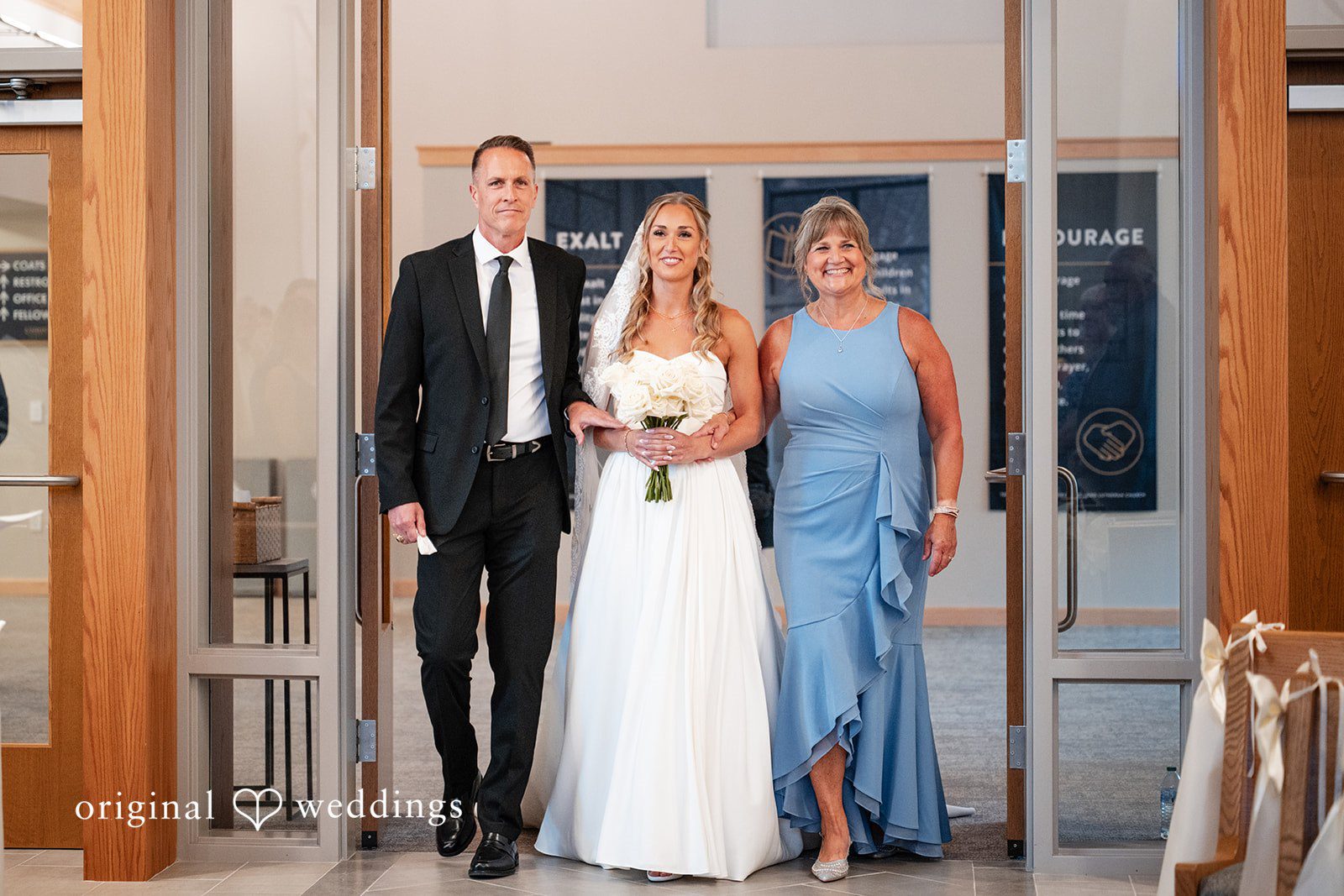 Brandi + Ryan Bride walking down the aisle for ceremony Christ the Lord Lutheran Church