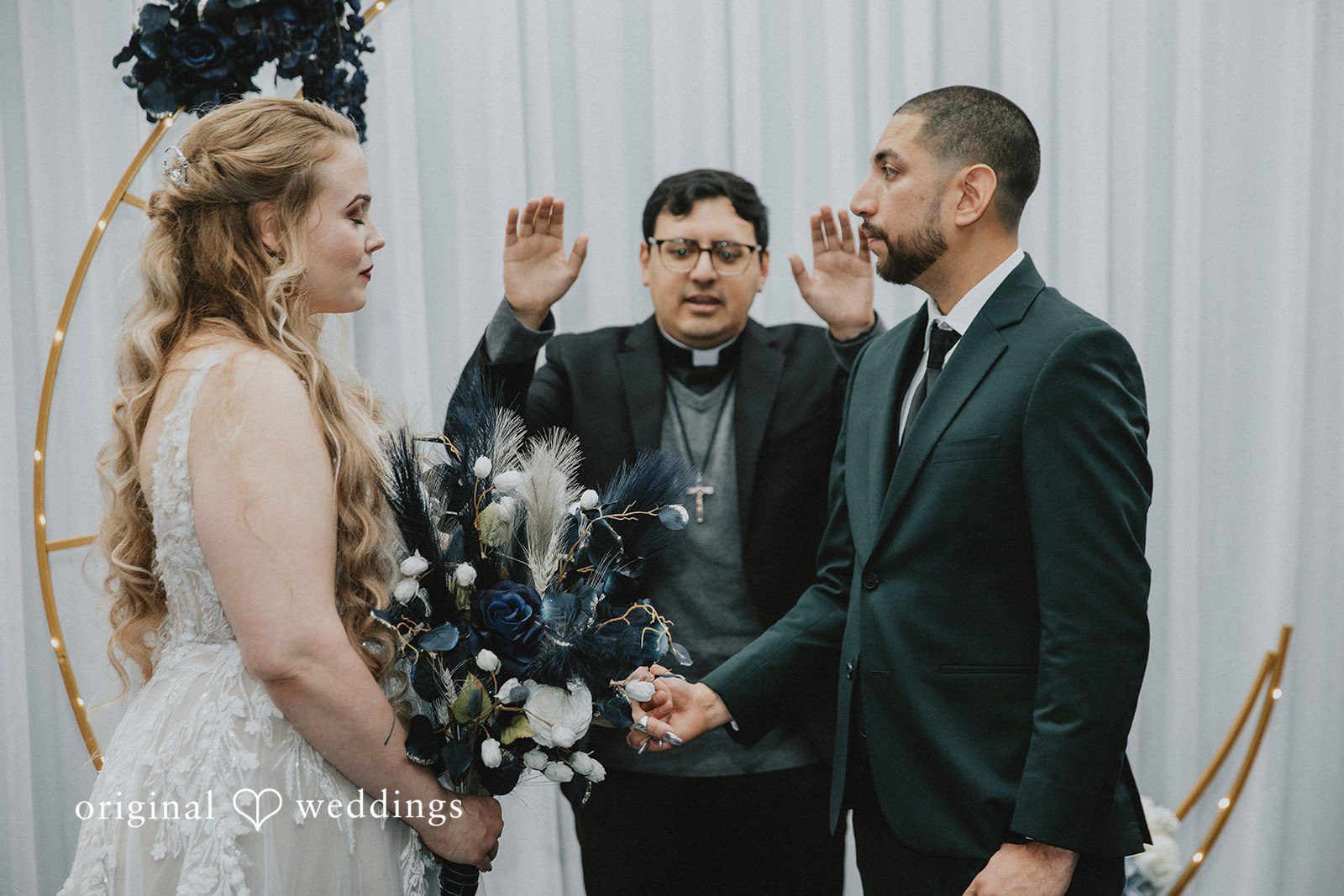 Allison + Justin San Antonio Wedding Photographers capturing couple standing before the priest at DoubleTree by Hilton Corpus Christi Beachfront by Original Weddings